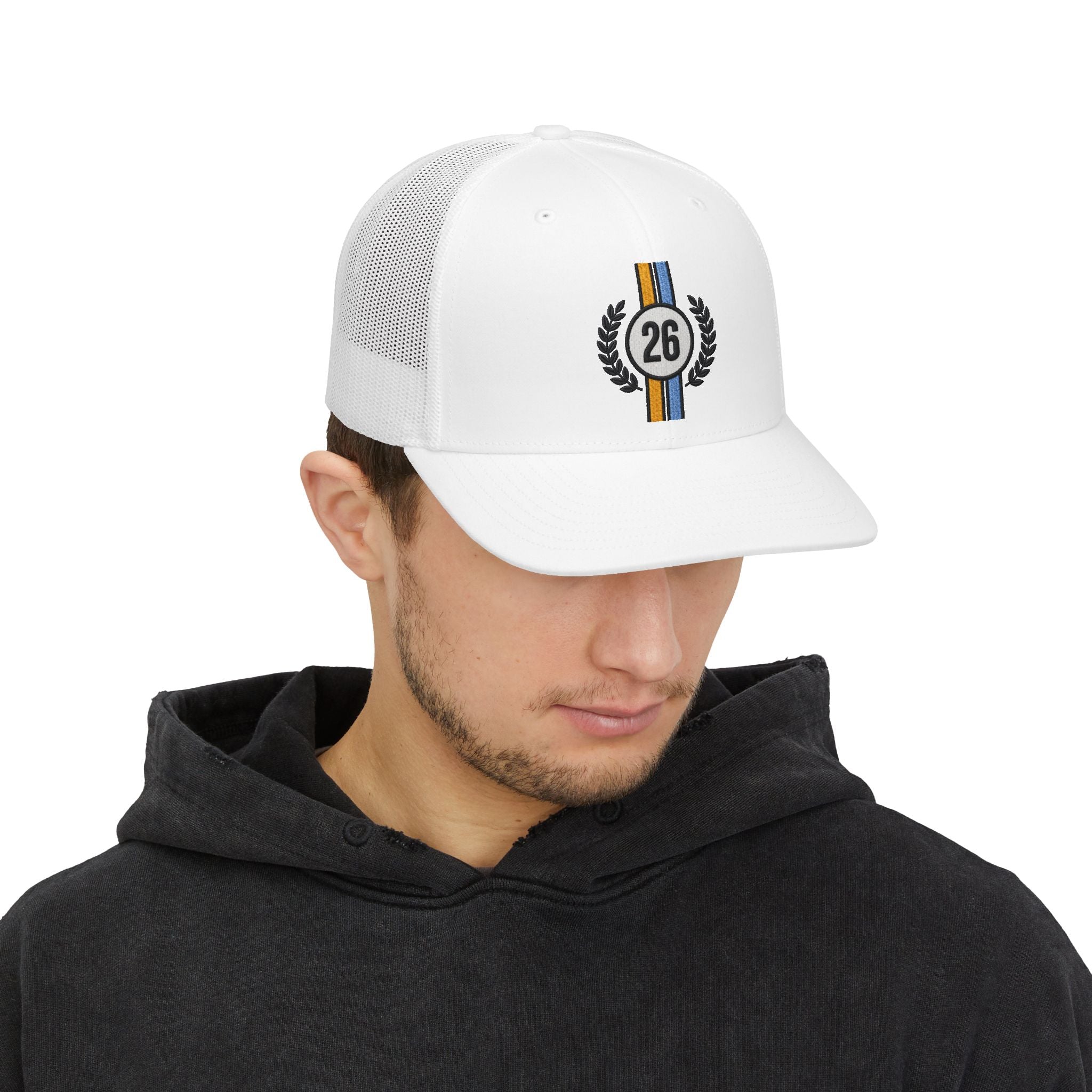 Number 26 Laurel Stripe Trucker Hat — Racing-Inspired Snapback Cap