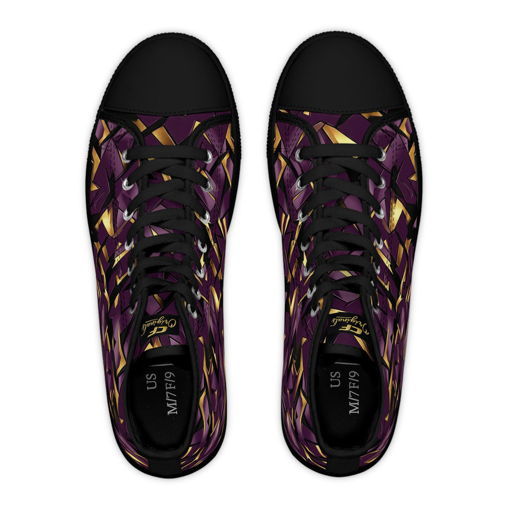 Women's High Top Sneakers — Geometric Purple & Gold Pattern