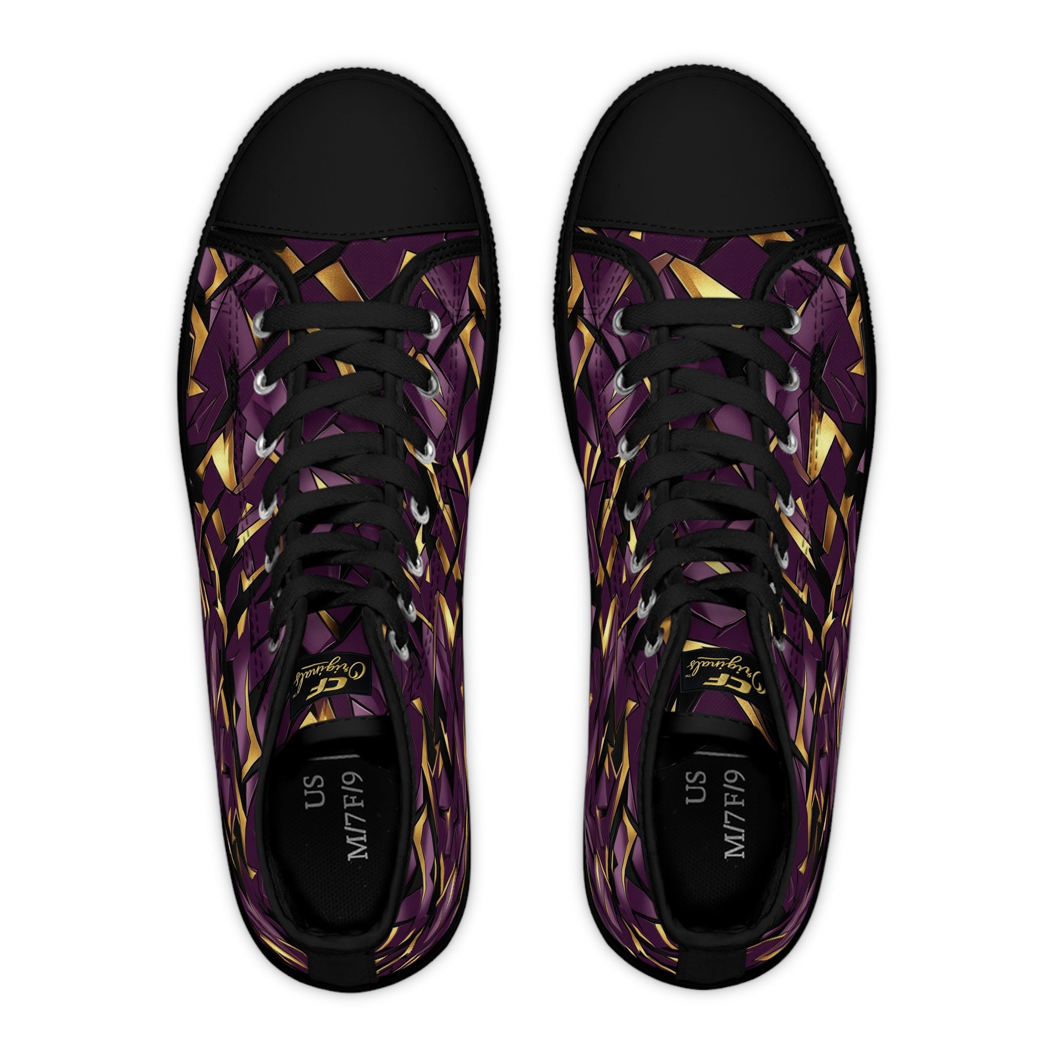 Women's High Top Sneakers — Geometric Purple & Gold Pattern