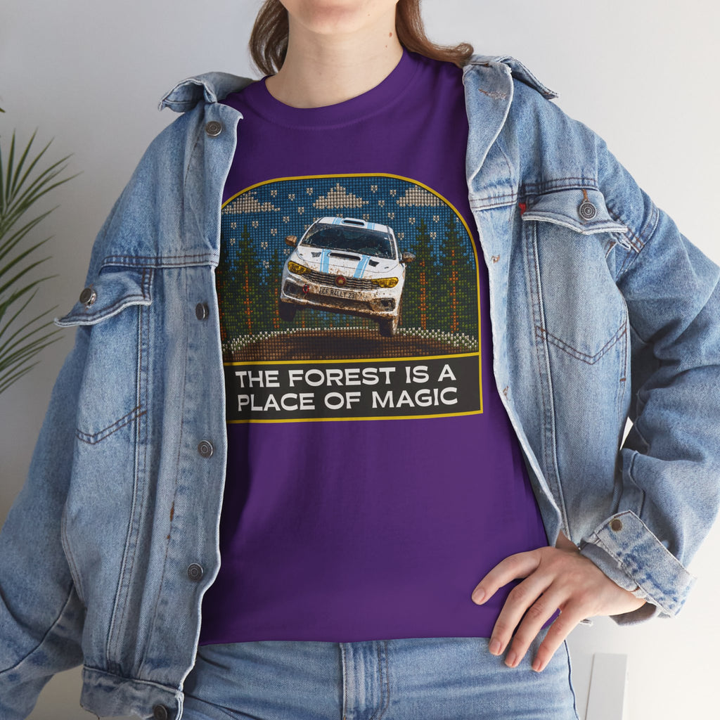 Forest Rally T‑Shirt – 'The Forest Is a Place of Magic' Cross-stitched Style Graphic