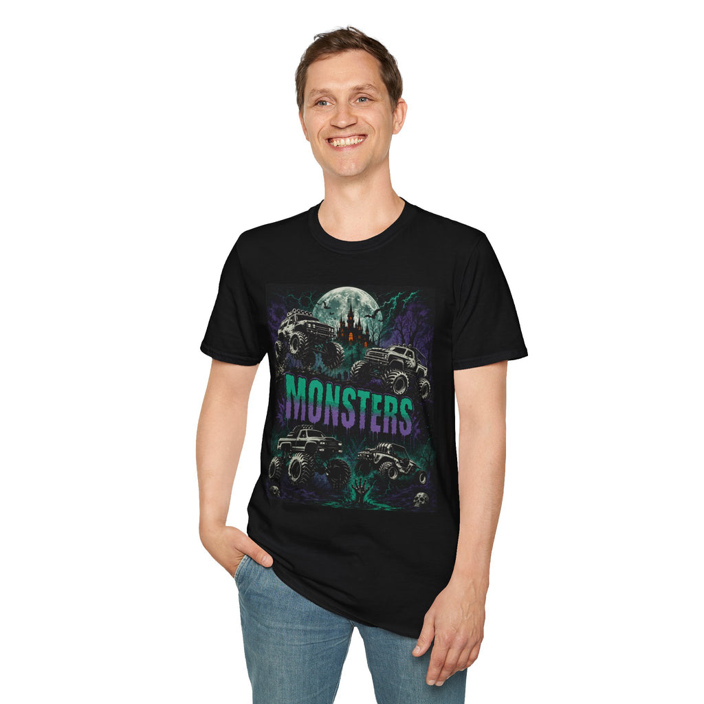 Monster Truck Halloween T‑Shirt — ‘Monsters’ Moonlit Off‑Road Graphic Tee