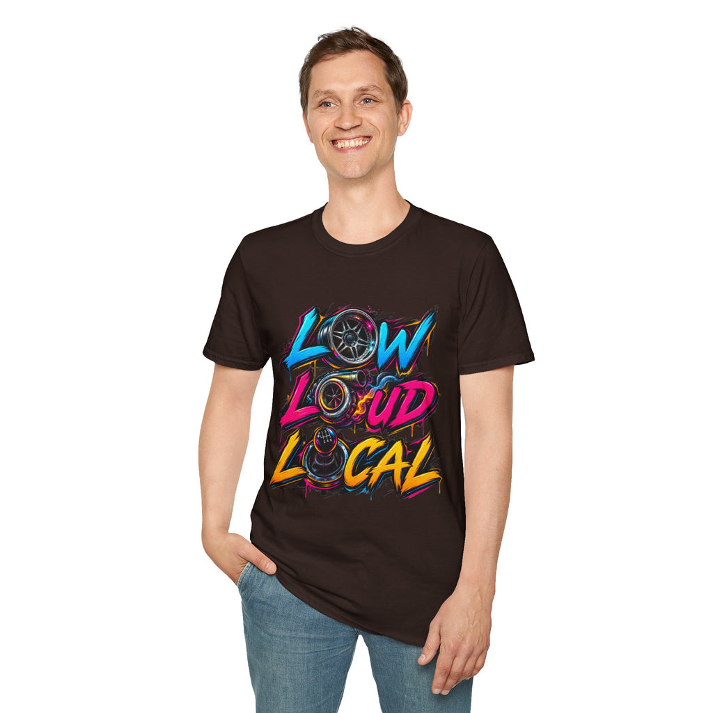 'Low Loud Local' - Neon Car T-Shirt