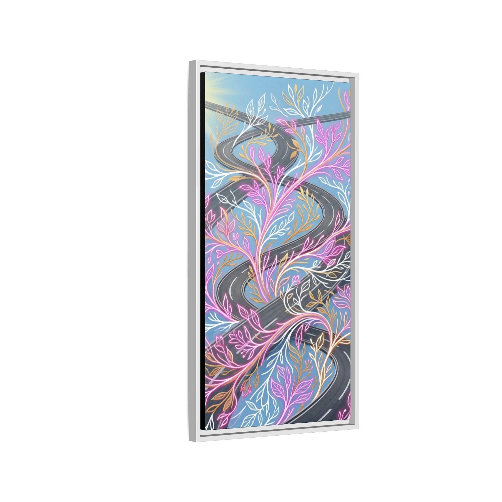 Framed Matte Canvas Floral Vines Wall Art — Pastel Botanical Abstract
