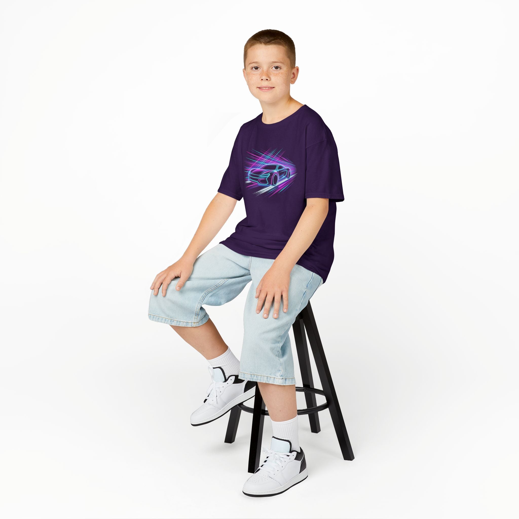 Kids Neon Speed Car Tee — Racing Graphic