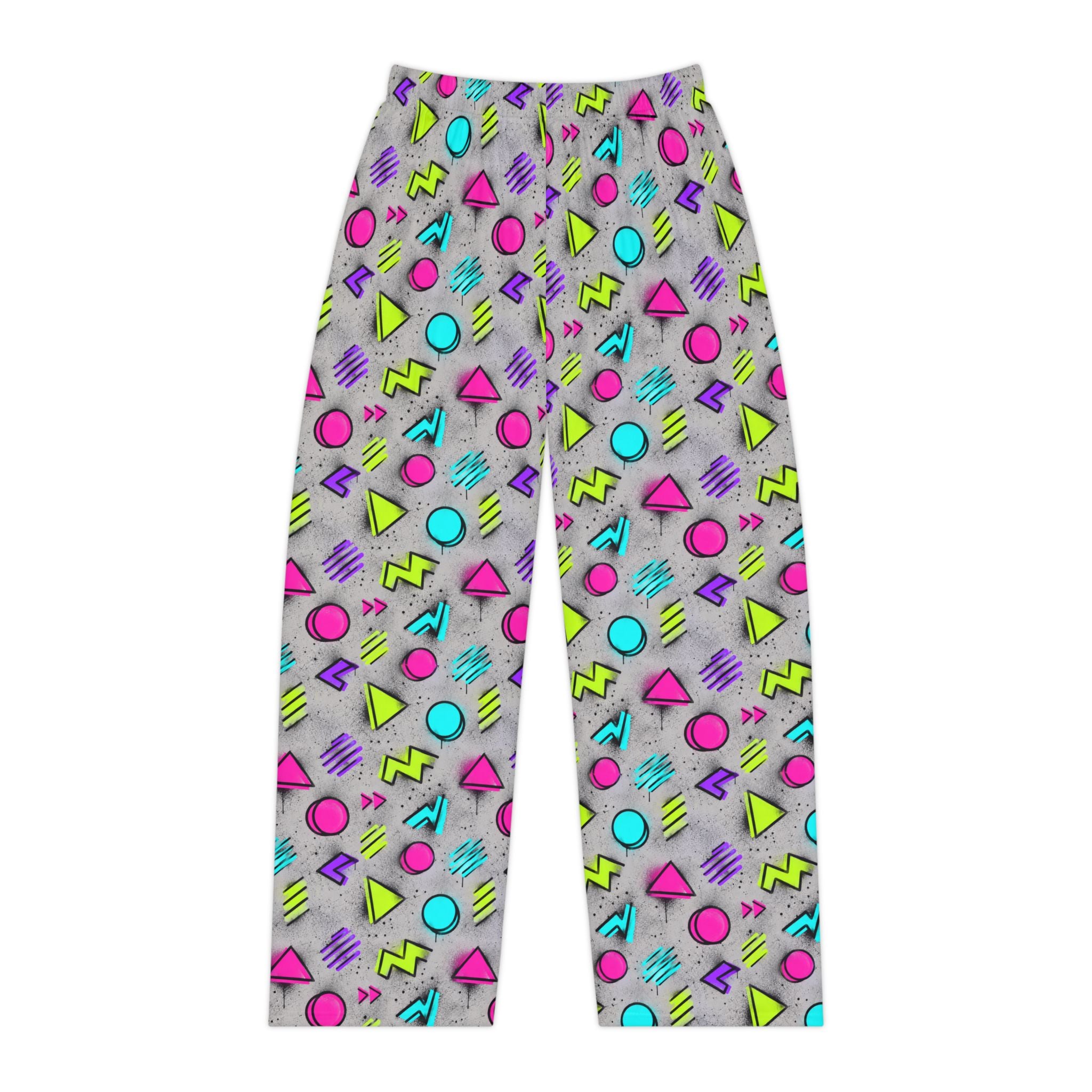 Neon 90s Geometric Pajama Pants — Women's Retro Lounge Sleepwear
