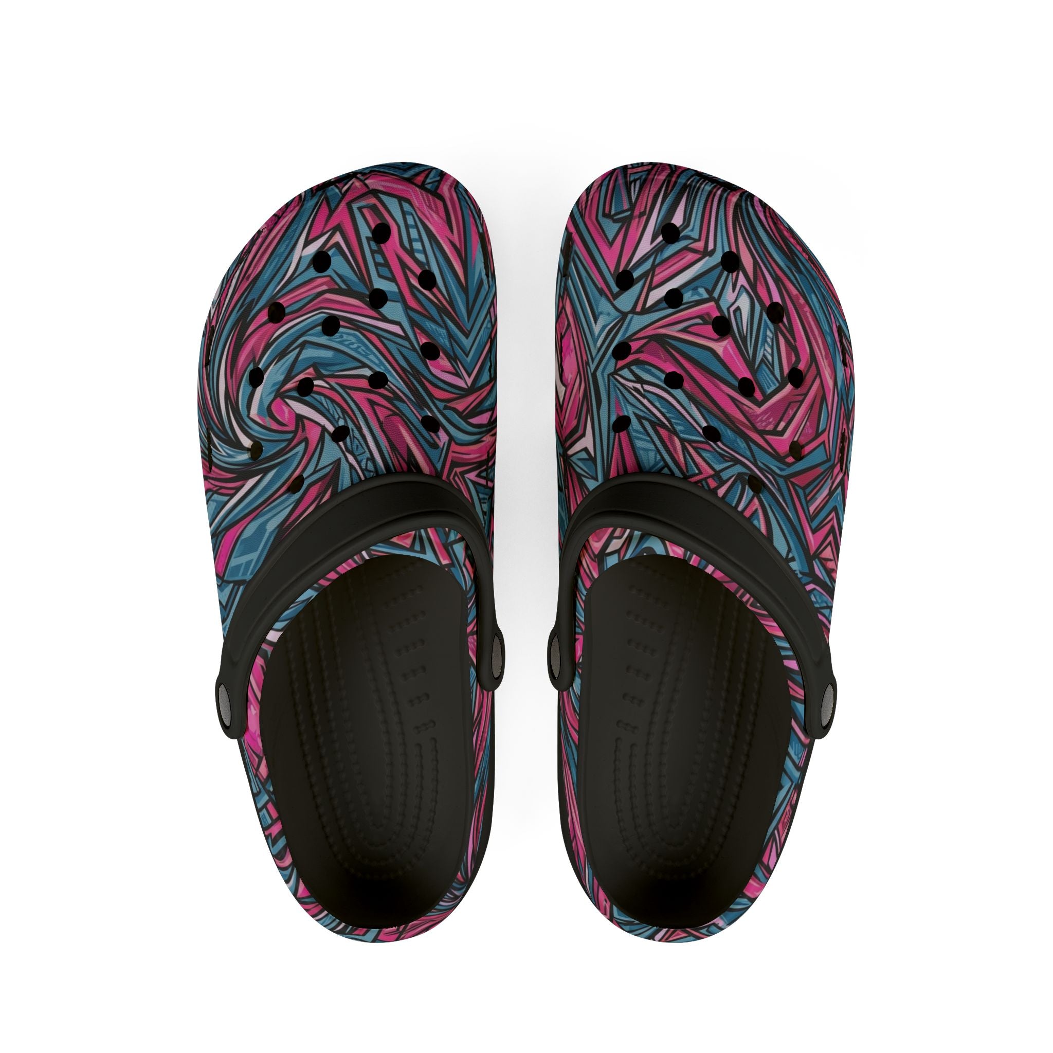 Pink & Teal Abstract Mosaic EVA Clogs — Patterned Slip-On Foam Shoes