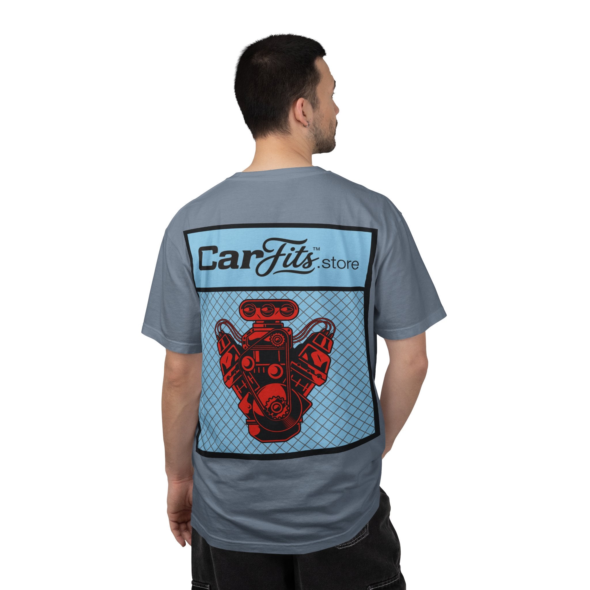 CarFits.store Big Prints T-Shirt — Retro Engine & Scenic Drive