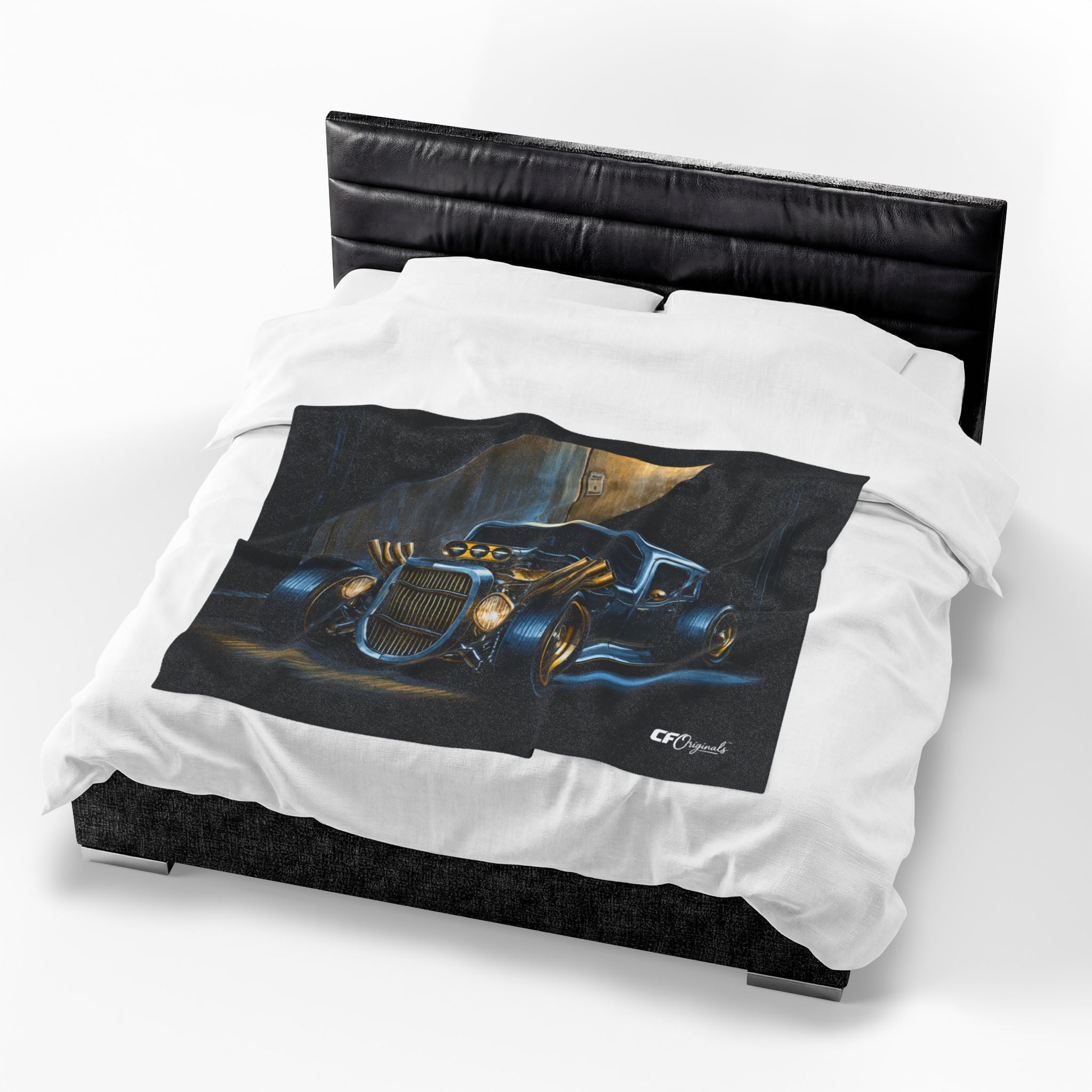 Classic Hot Rod Velveteen Plush Blanket — Vintage Car Artwork Throw