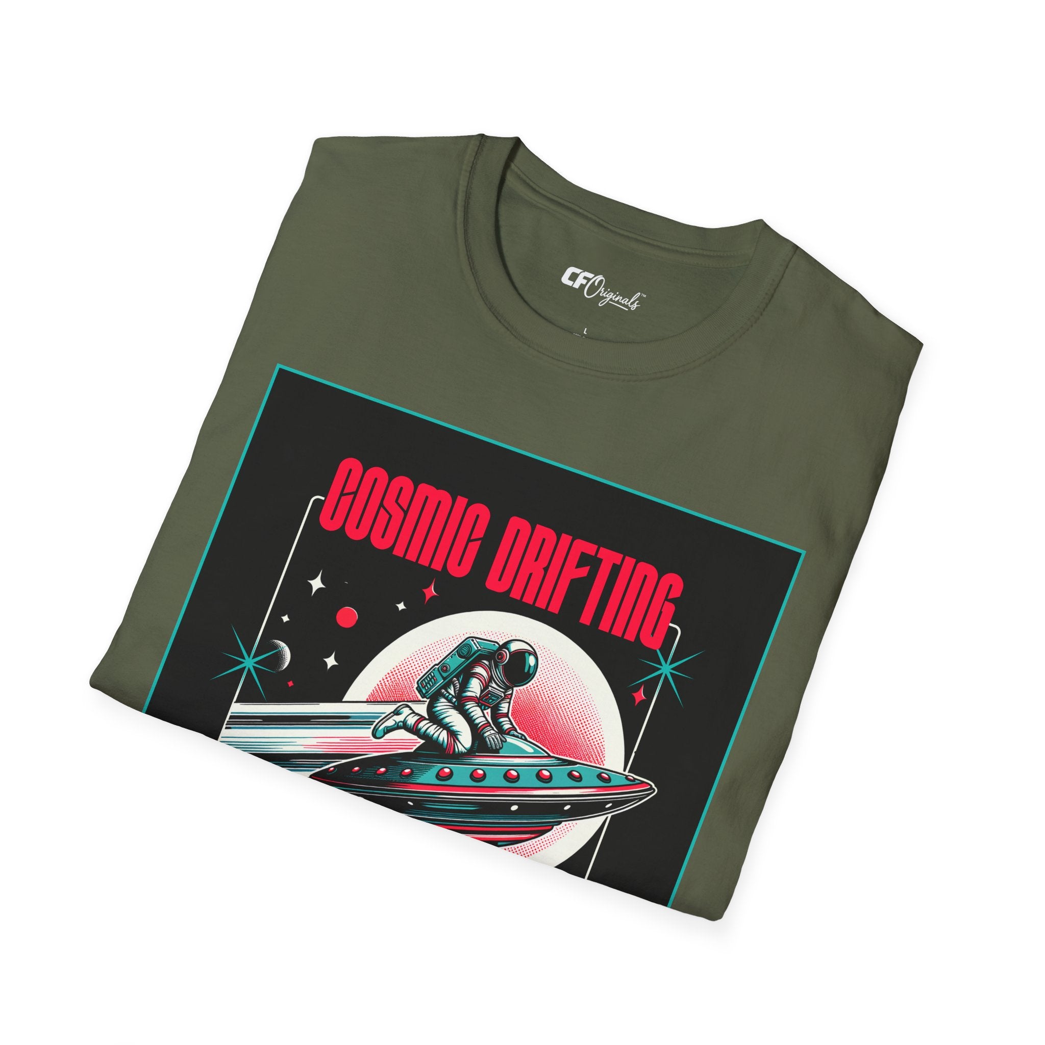 Cosmic Drifting T-Shirt — Retro Astronaut & UFO Vintage Space Tee