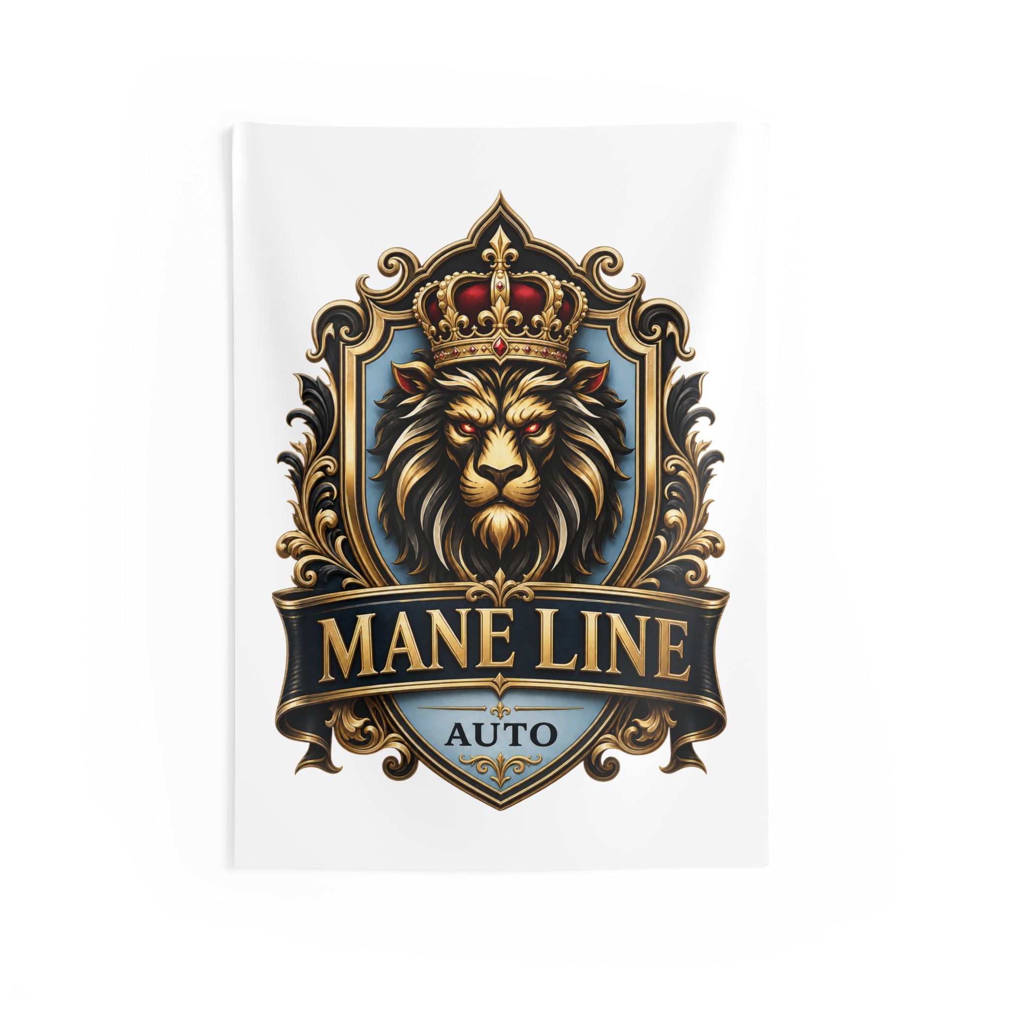 Lion Crest Wall Tapestry – 'Mane Line Auto' Regal Emblem Décor