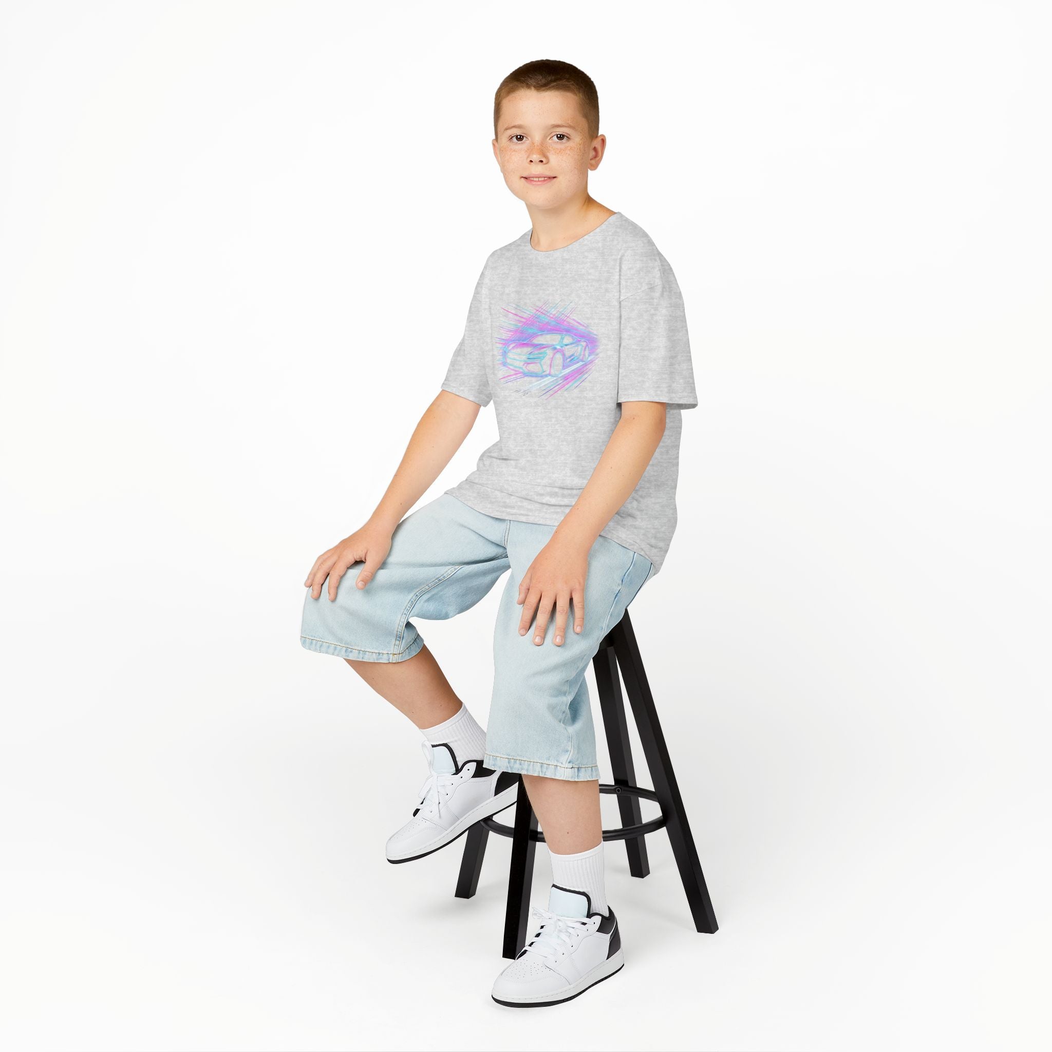 Kids Neon Speed Car Tee — Racing Graphic