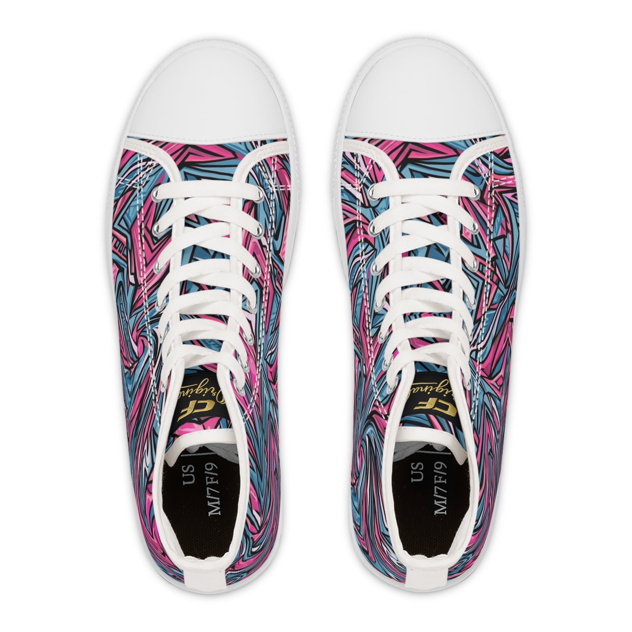 Women’s High Top Sneakers — Vibrant Pink & Teal Abstract Streetwear