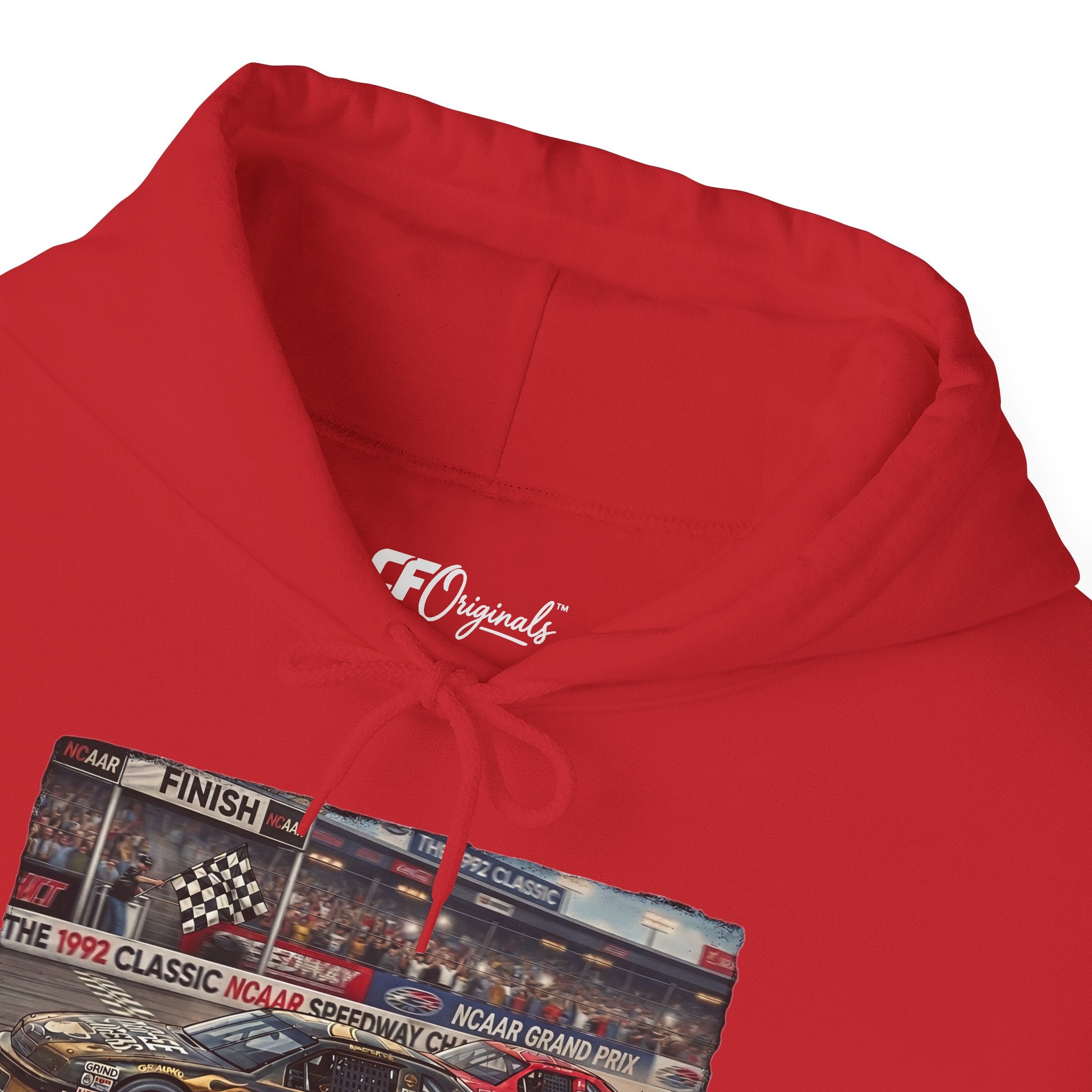 Racing Garage Hooded Sweatshirt — Vintage Racecar Track Scene