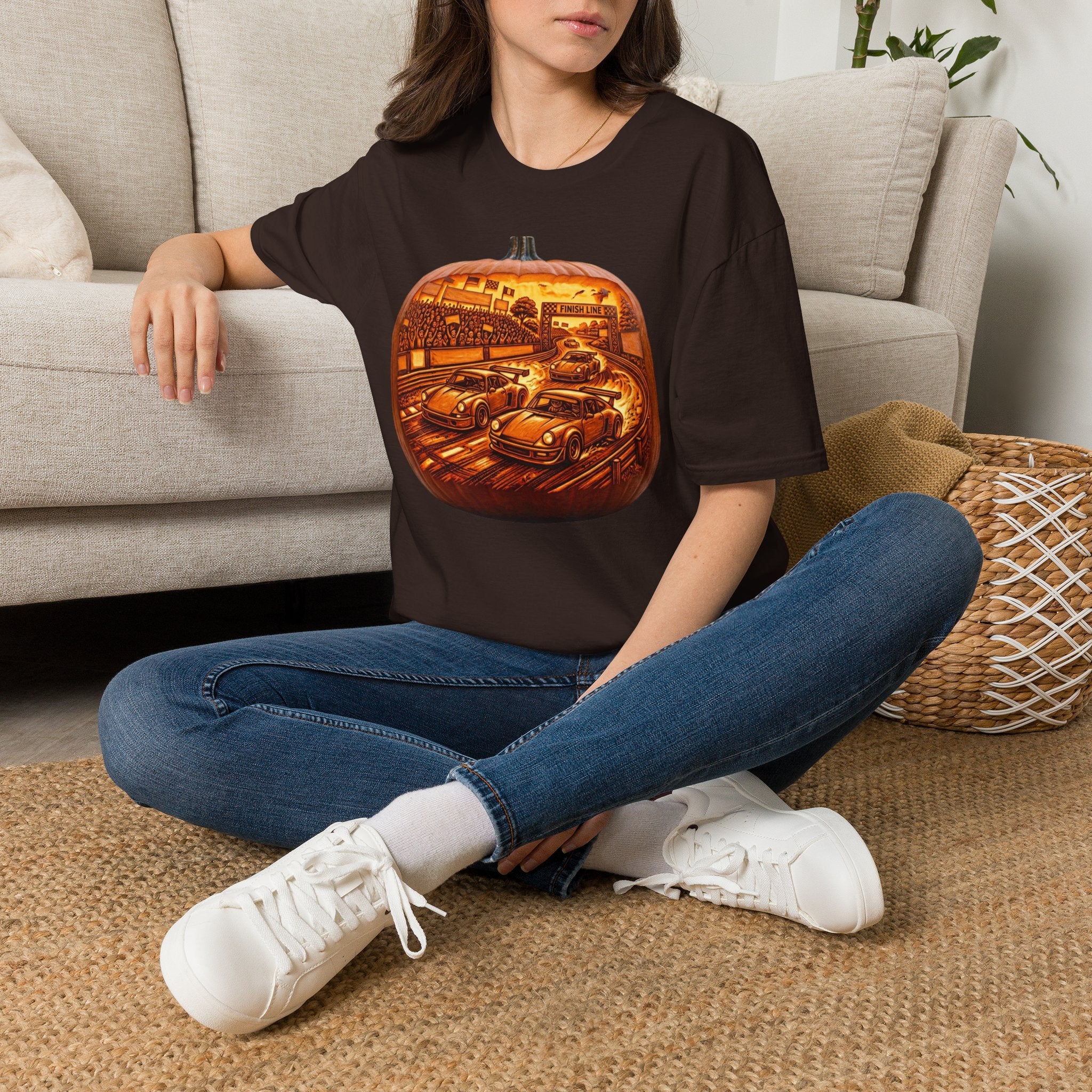 Vintage Racing Pumpkin T-Shirt — Retro Car Grand Prix Halloween Tee