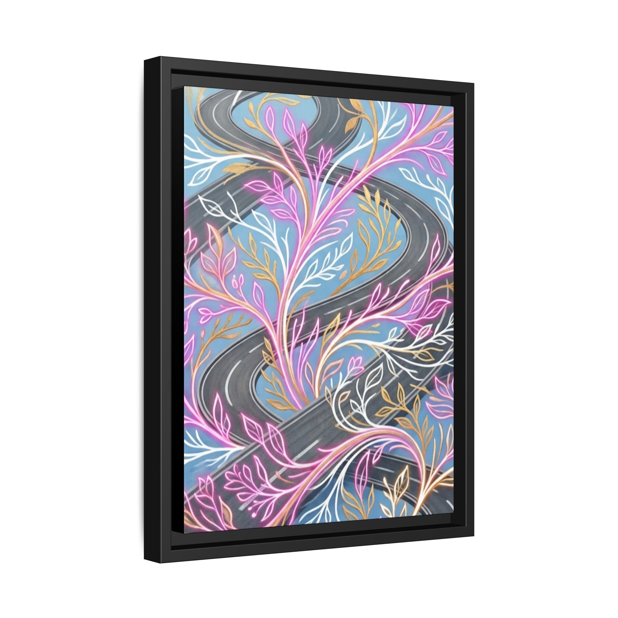 Framed Matte Canvas Floral Vines Wall Art — Pastel Botanical Abstract
