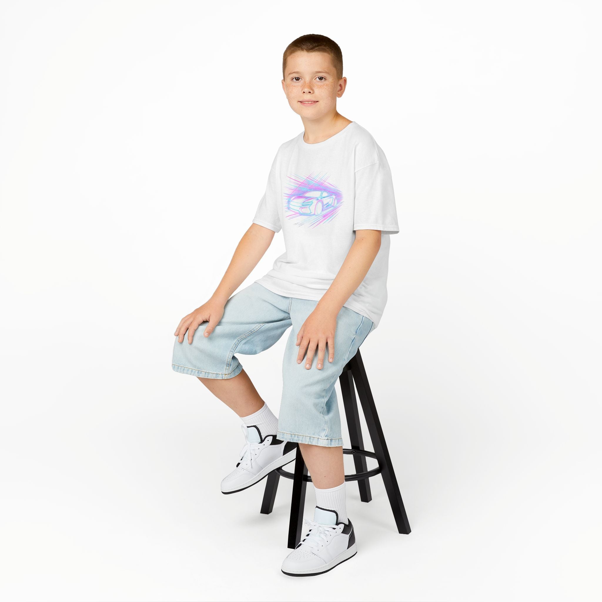 Kids Neon Speed Car Tee — Racing Graphic