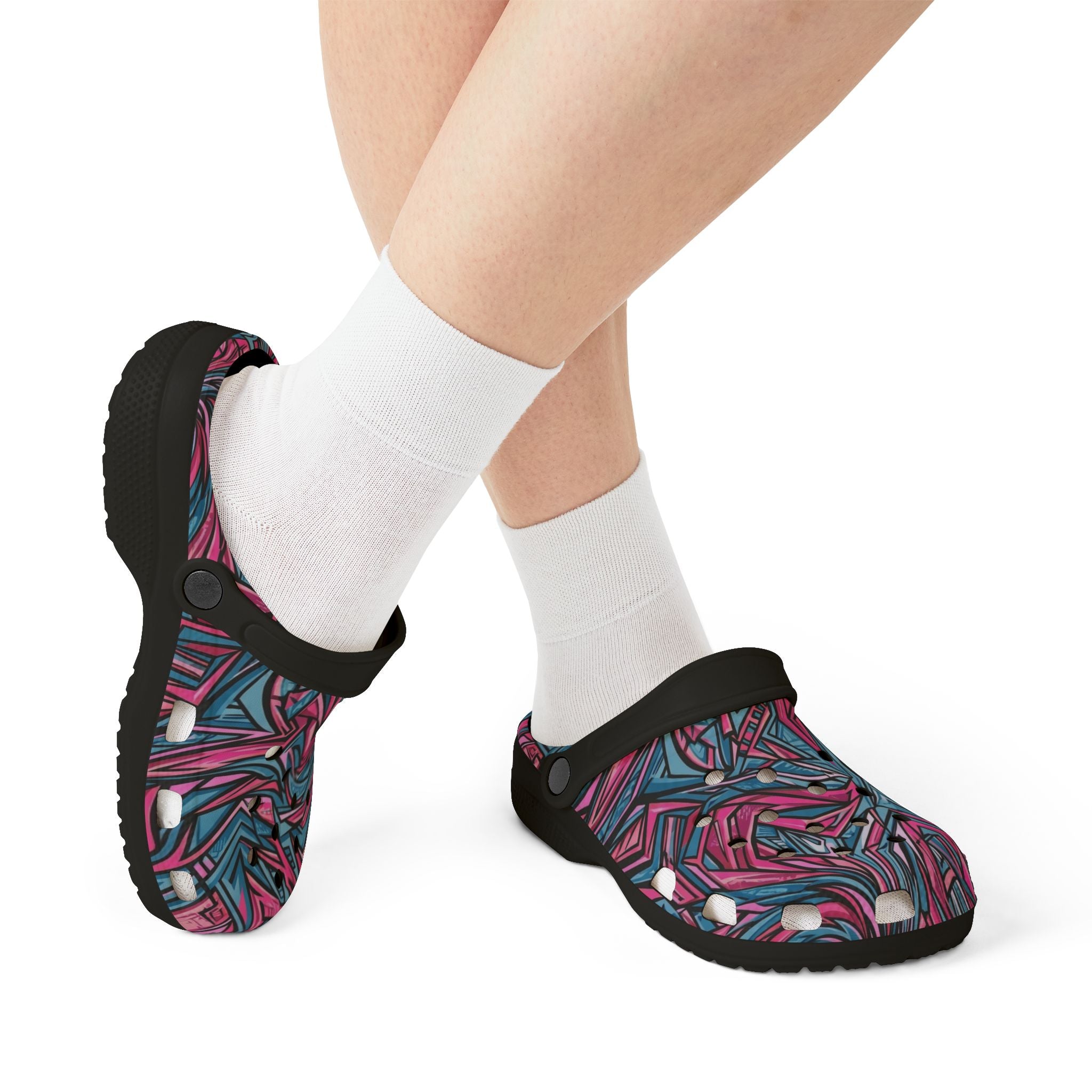Pink & Teal Abstract Mosaic EVA Clogs — Patterned Slip-On Foam Shoes