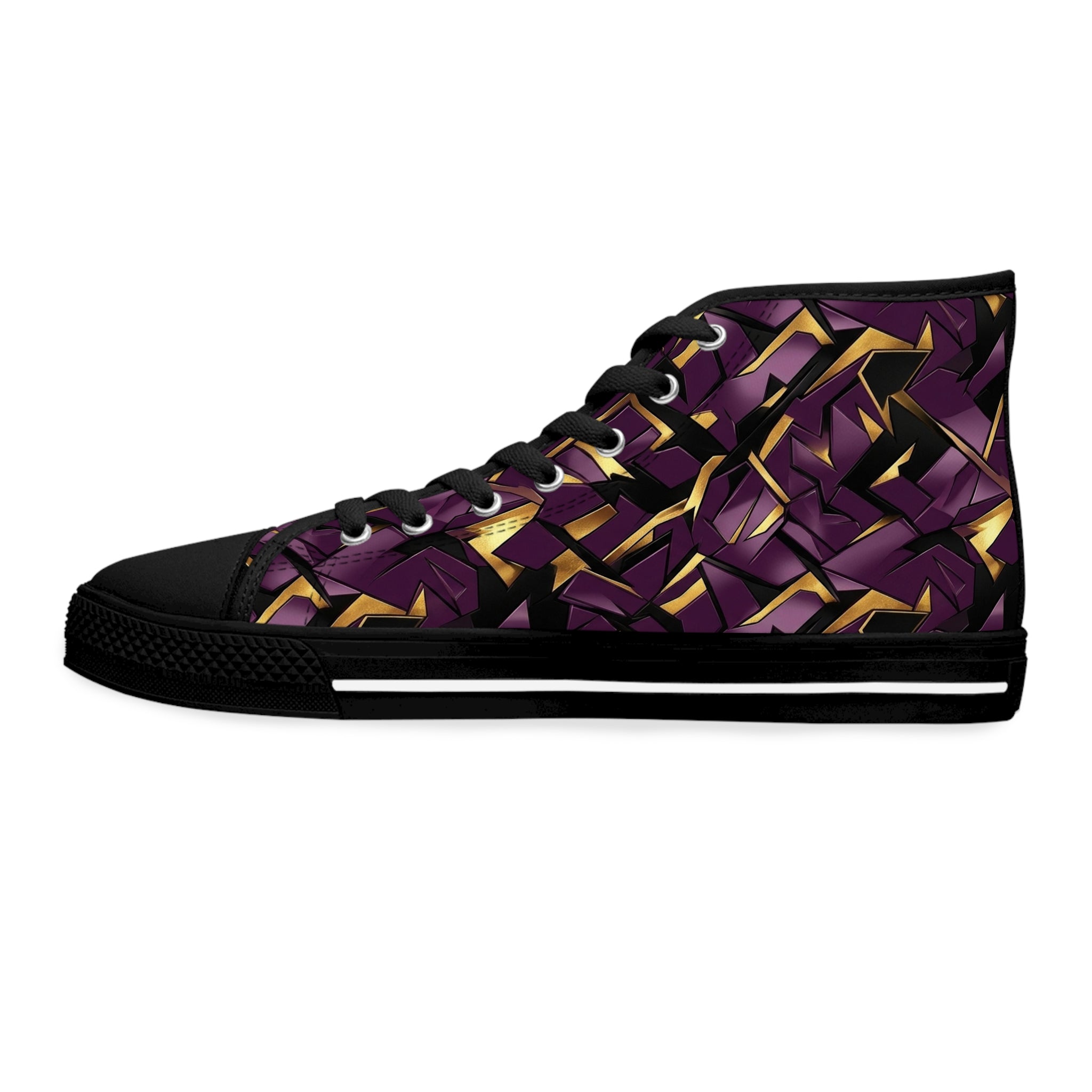 Women's High Top Sneakers — Geometric Purple & Gold Pattern