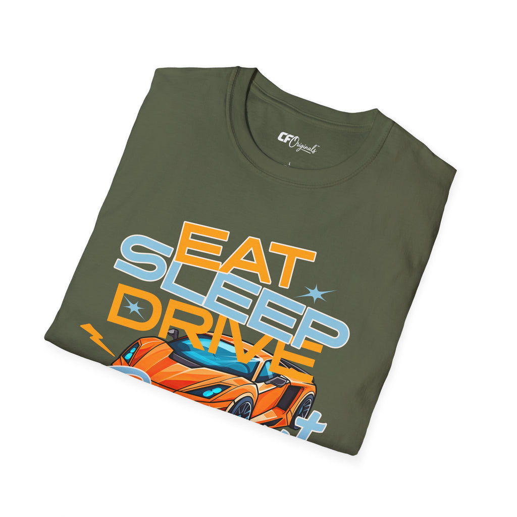 Eat Sleep Drive Repeat T-Shirt — Racing Car Graphic Tee for Motorsport Fans