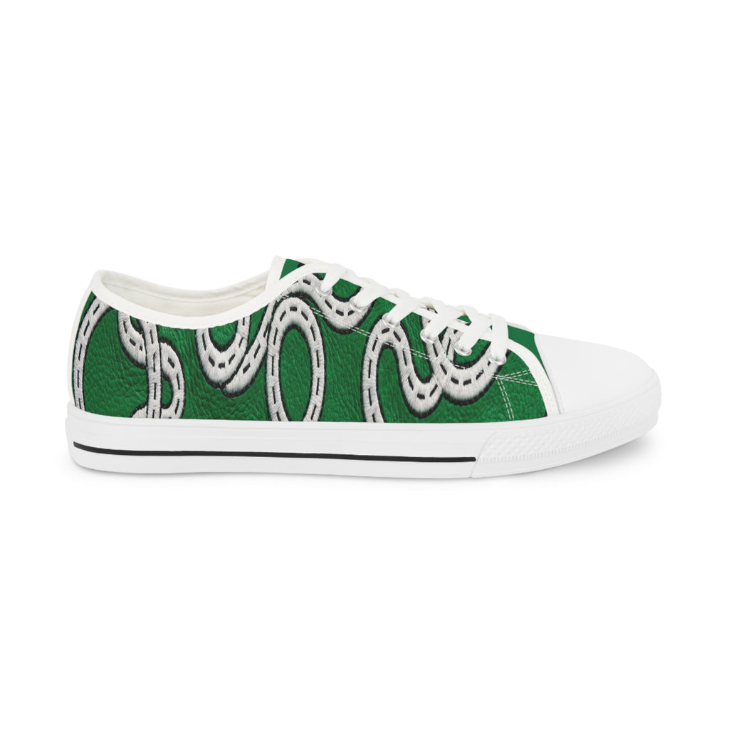Road Design Canvas Shoes on Green Leather Print.