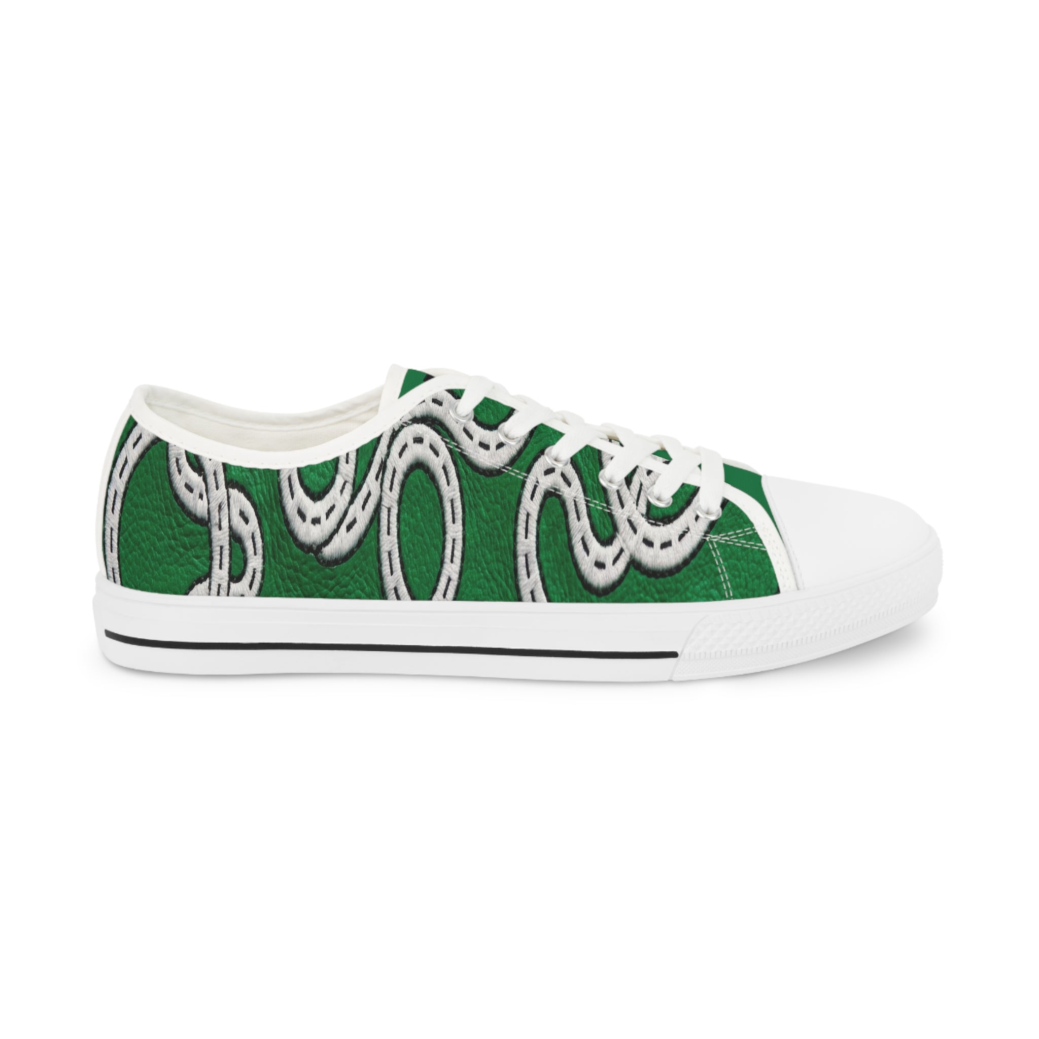 Road Design Canvas Shoes on Green Leather Print.