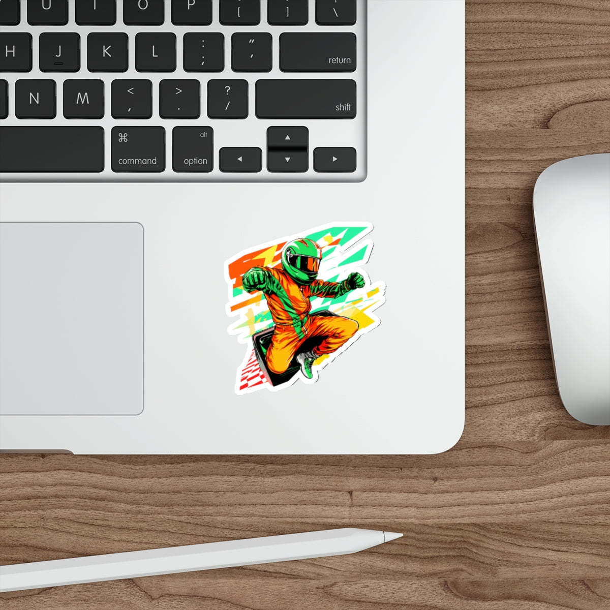 Racing Driver Die-Cut Sticker — Neon Moto Helmet Sticker for Laptops & Gear