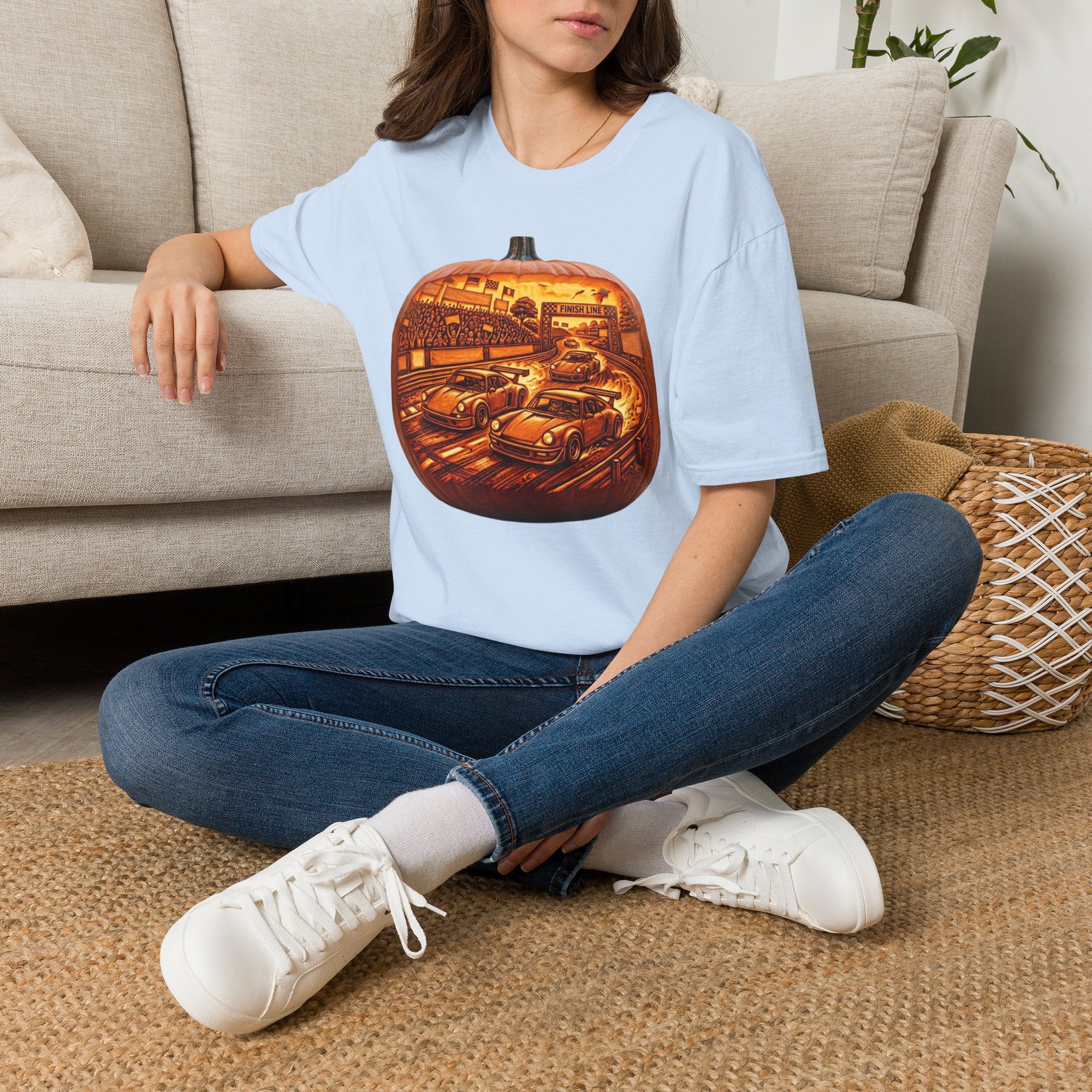 Vintage Racing Pumpkin T-Shirt — Retro Car Grand Prix Halloween Tee