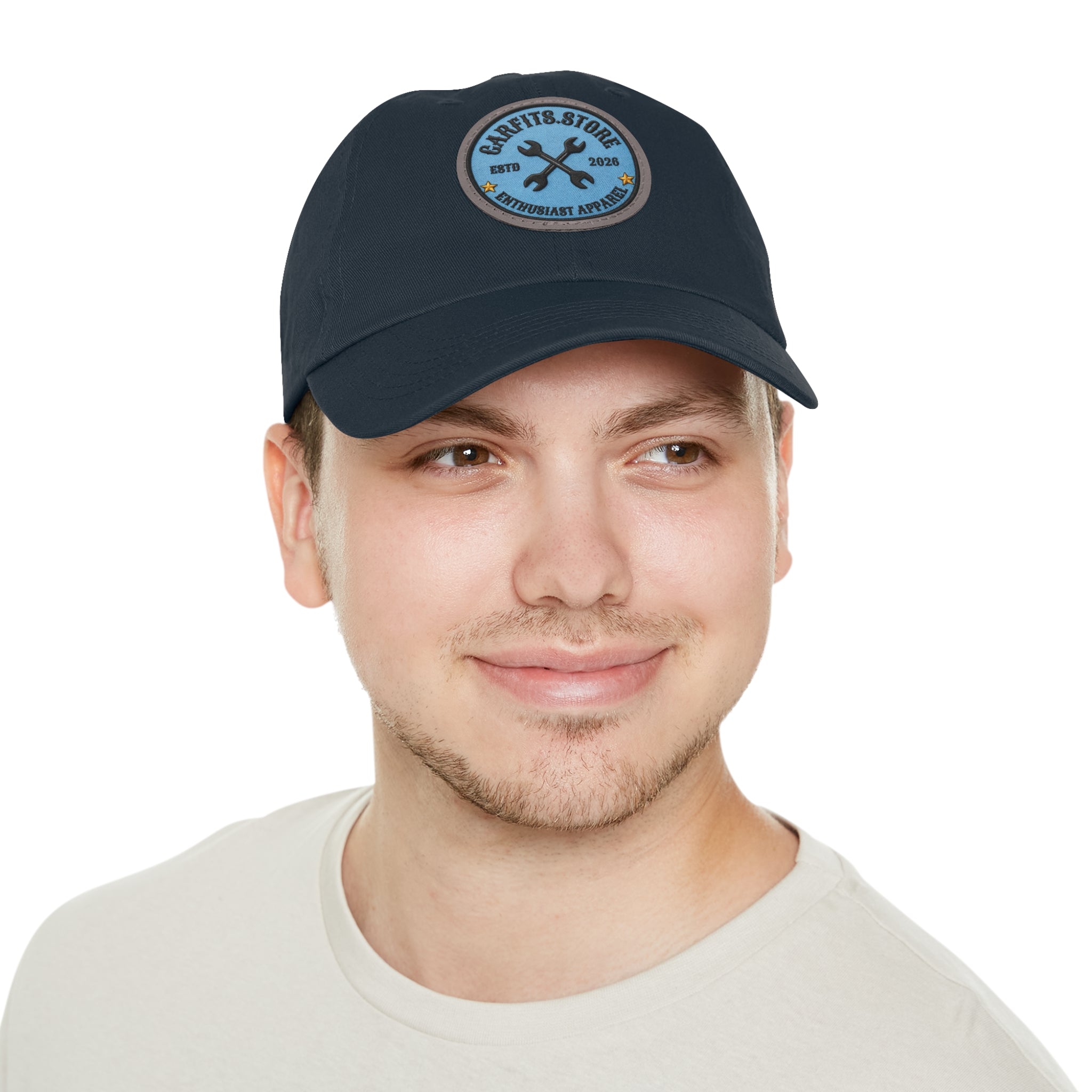 Mechanic Logo Dad Hat — Leather Patch Cap