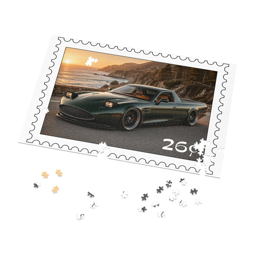 Sports Car Puzzle — Coastal Sunset 26 Stamp Design (Jigsaw with Tin)