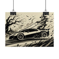 Poster - Scarecrow Driving Sports Car Vintage Halloween Art Print