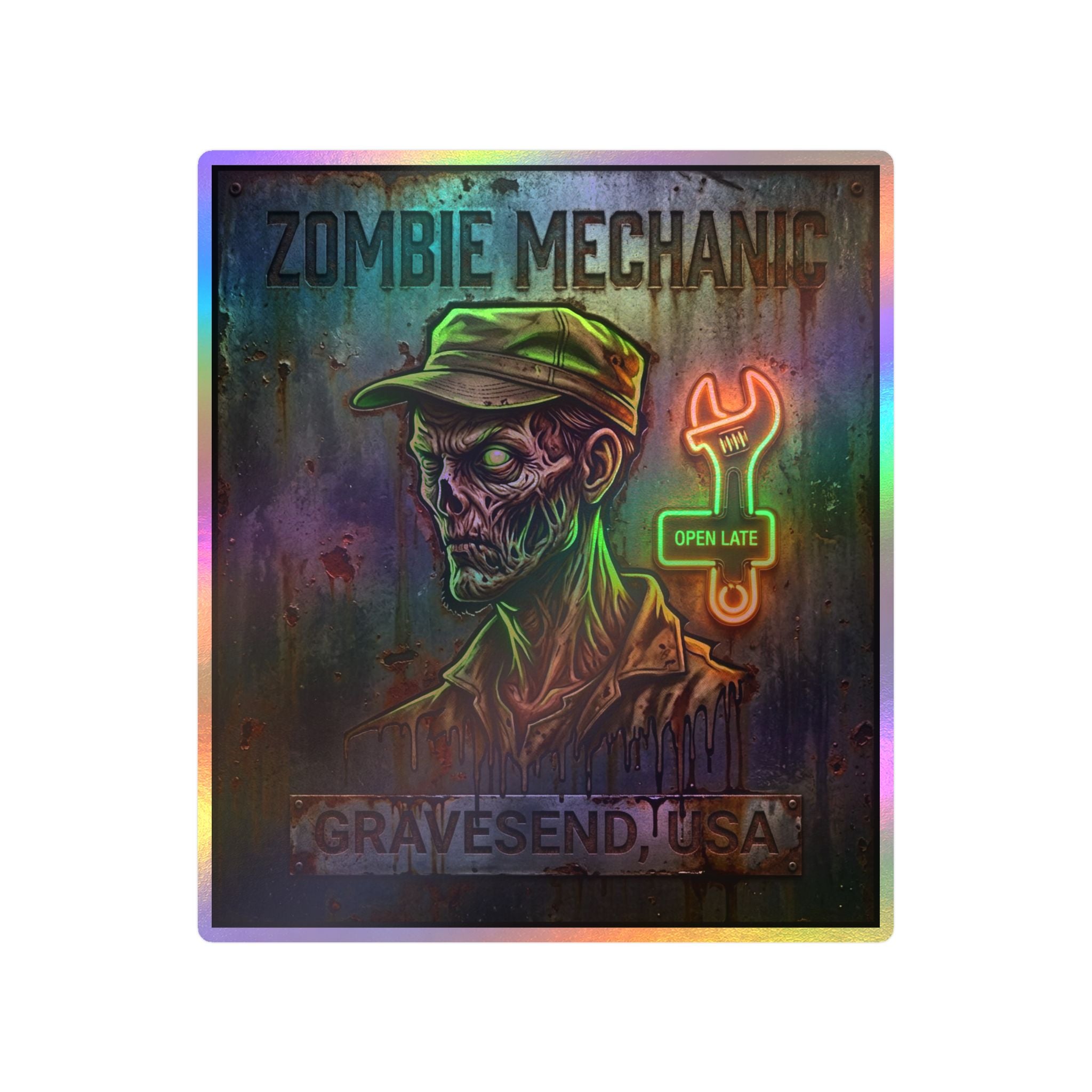 Zombie Mechanic Vinyl Decal — Horror Garage Sticker (Kiss-Cut)