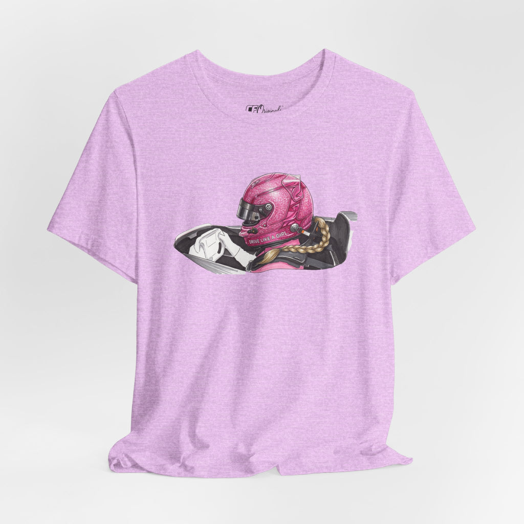 Drive Like a Girl — Pink Racing Helmet Graphic T-Shirt