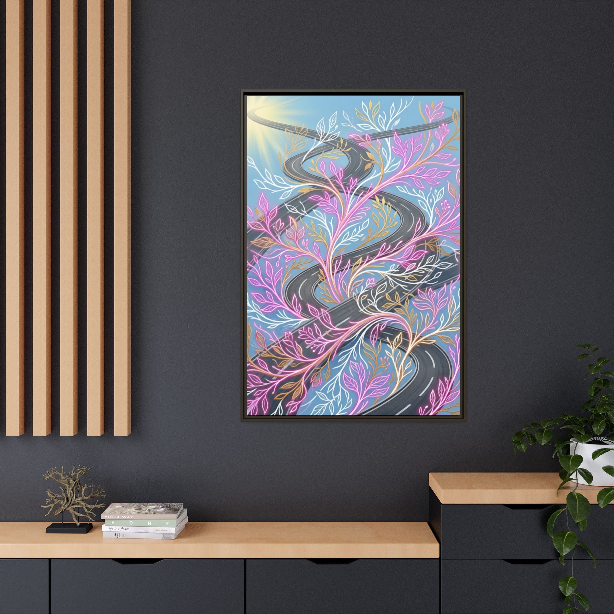 Framed Matte Canvas Floral Vines Wall Art — Pastel Botanical Abstract