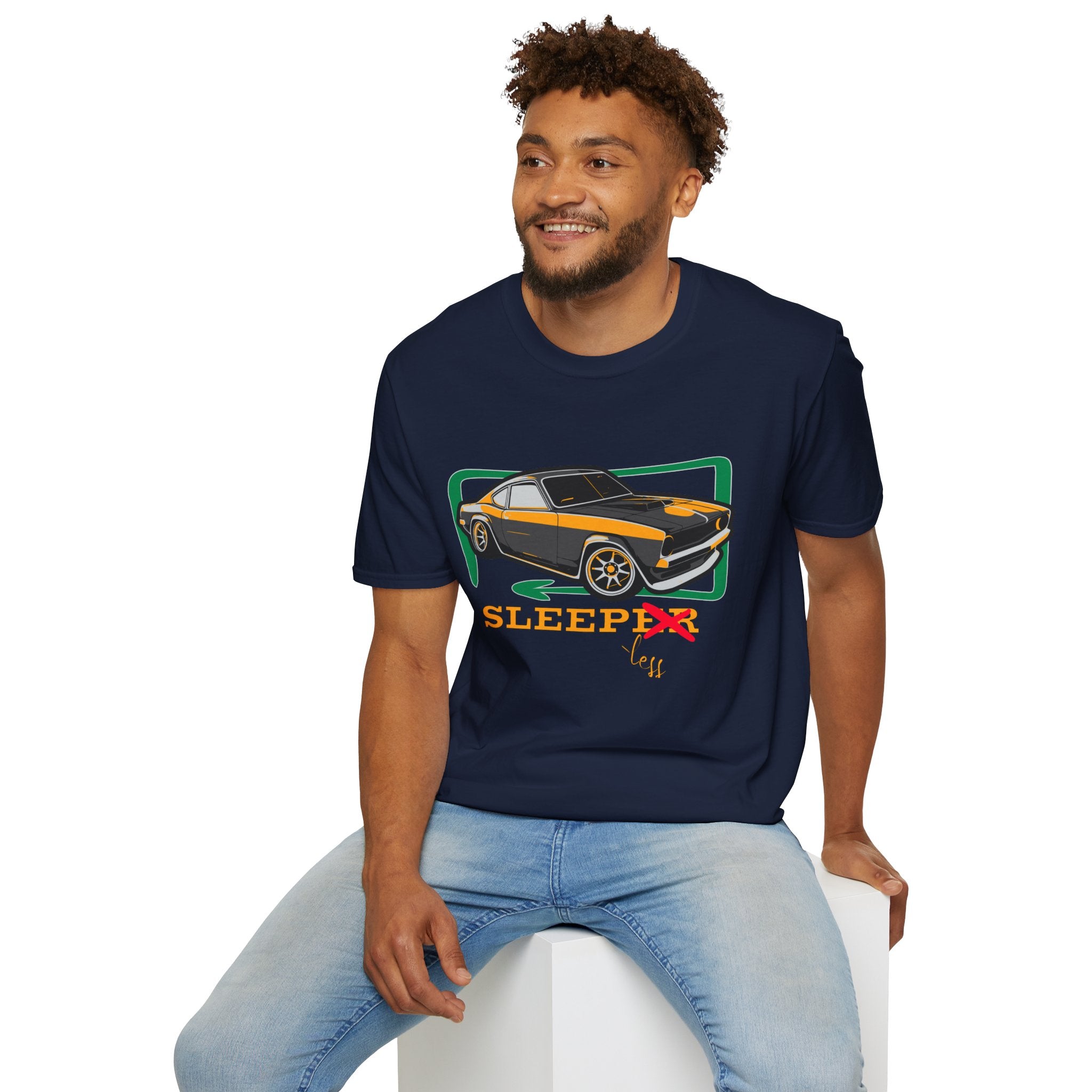 Classic Muscle Car T-Shirt — Retro 'Sleepless' Graphic Tee