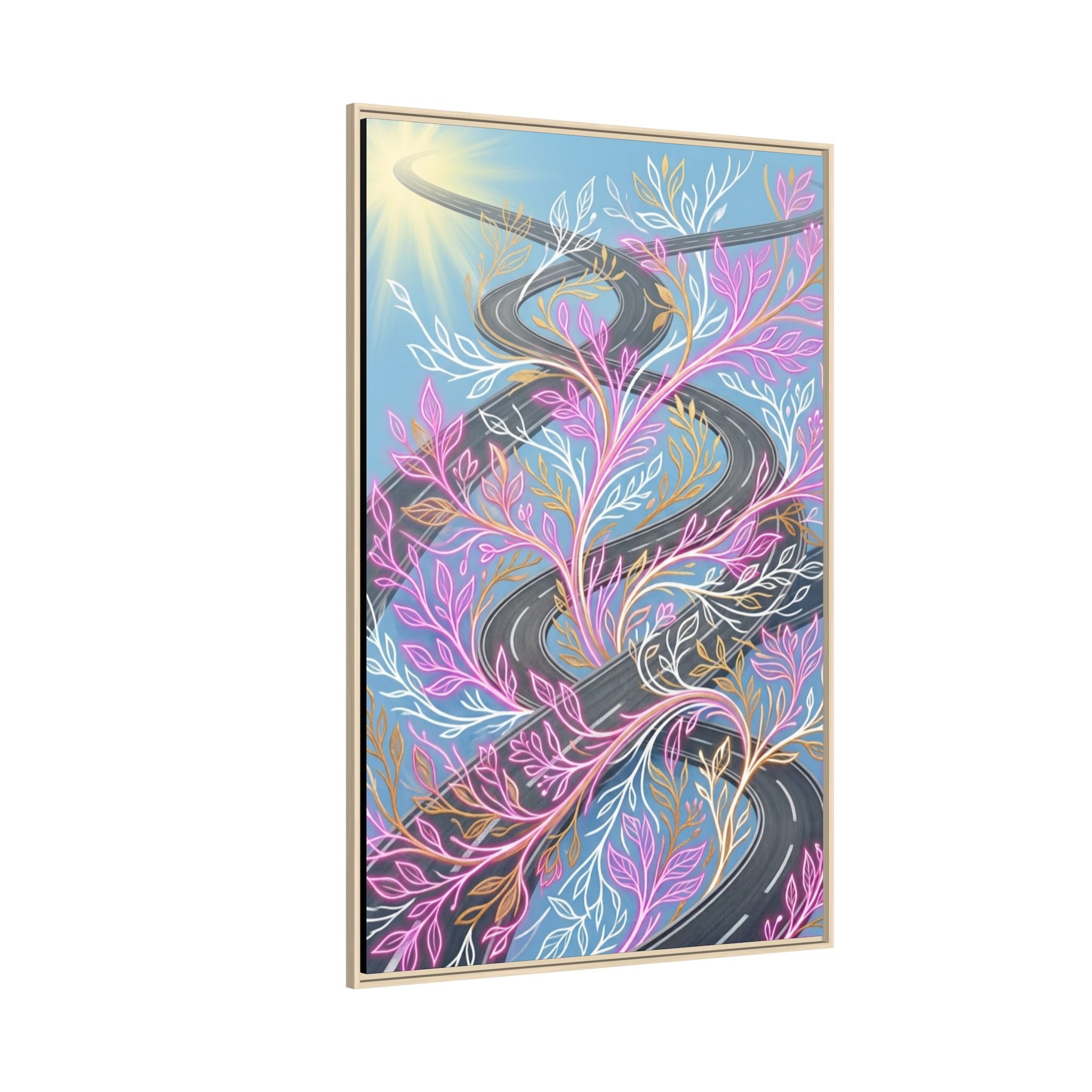 Framed Matte Canvas Floral Vines Wall Art — Pastel Botanical Abstract
