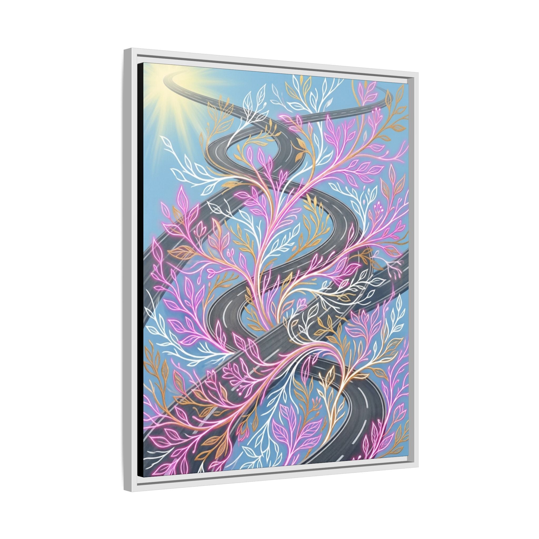 Framed Matte Canvas Floral Vines Wall Art — Pastel Botanical Abstract