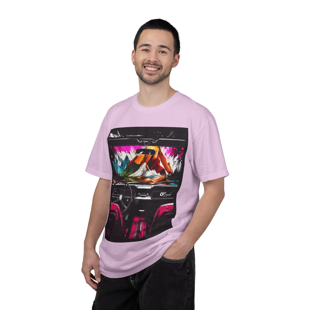 CarFits.store Big Prints T-Shirt — Retro Engine & Scenic Drive