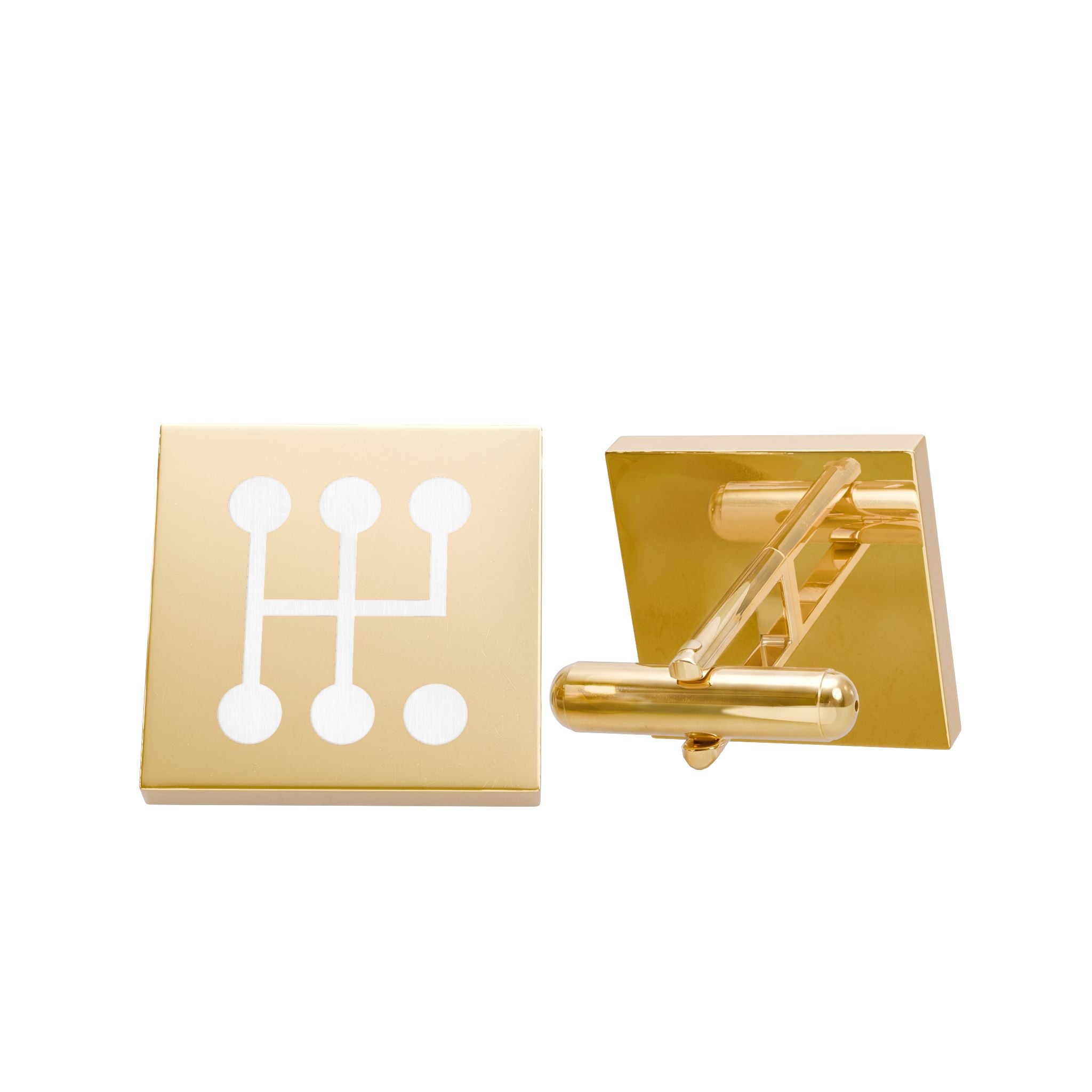 Shift Pattern Cufflinks — Gold/Stainless Gearshift Design