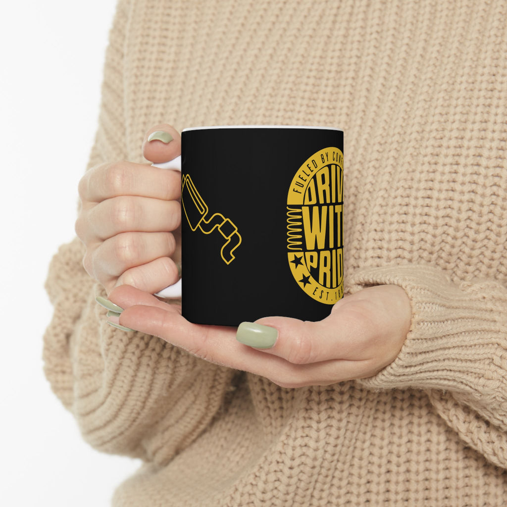 Drive With Pride Ceramic Mug – Yellow Emblem (11oz/15oz)