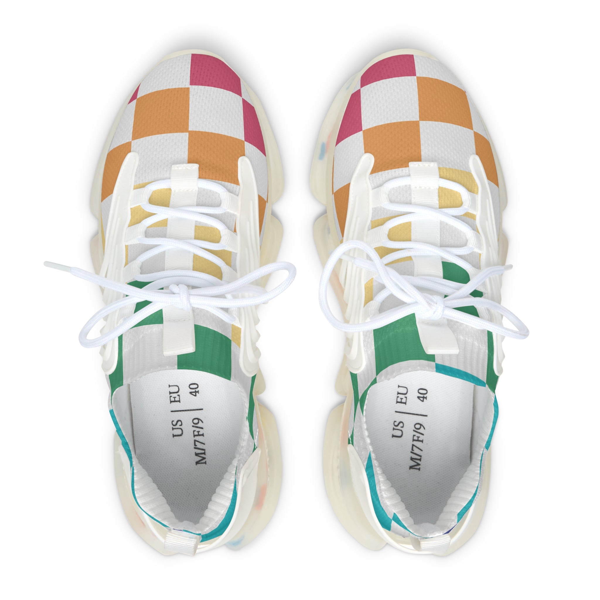 Checkerboard Racing Mesh Sneakers — Women's Colorblock Athletic Shoes