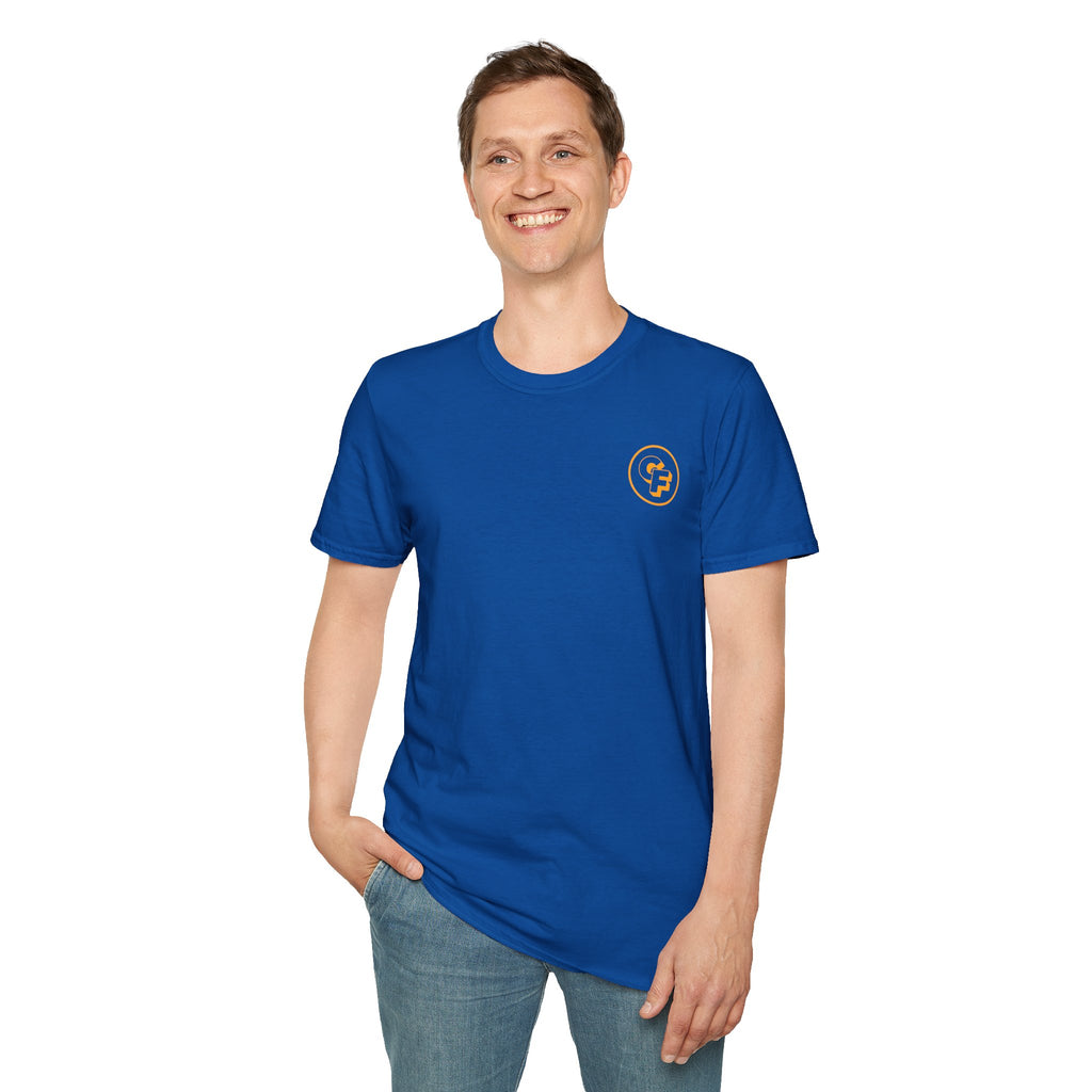 Minimal Orange CF Logo T-Shirt — Subtle Chest & Statement Back Graphic