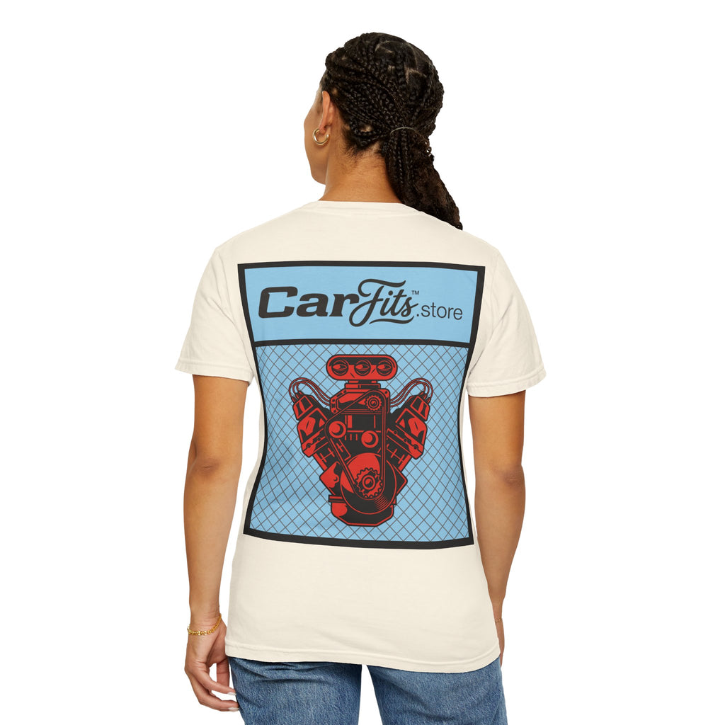 CarFits.store Big Prints T-Shirt — Retro Engine & Scenic Drive