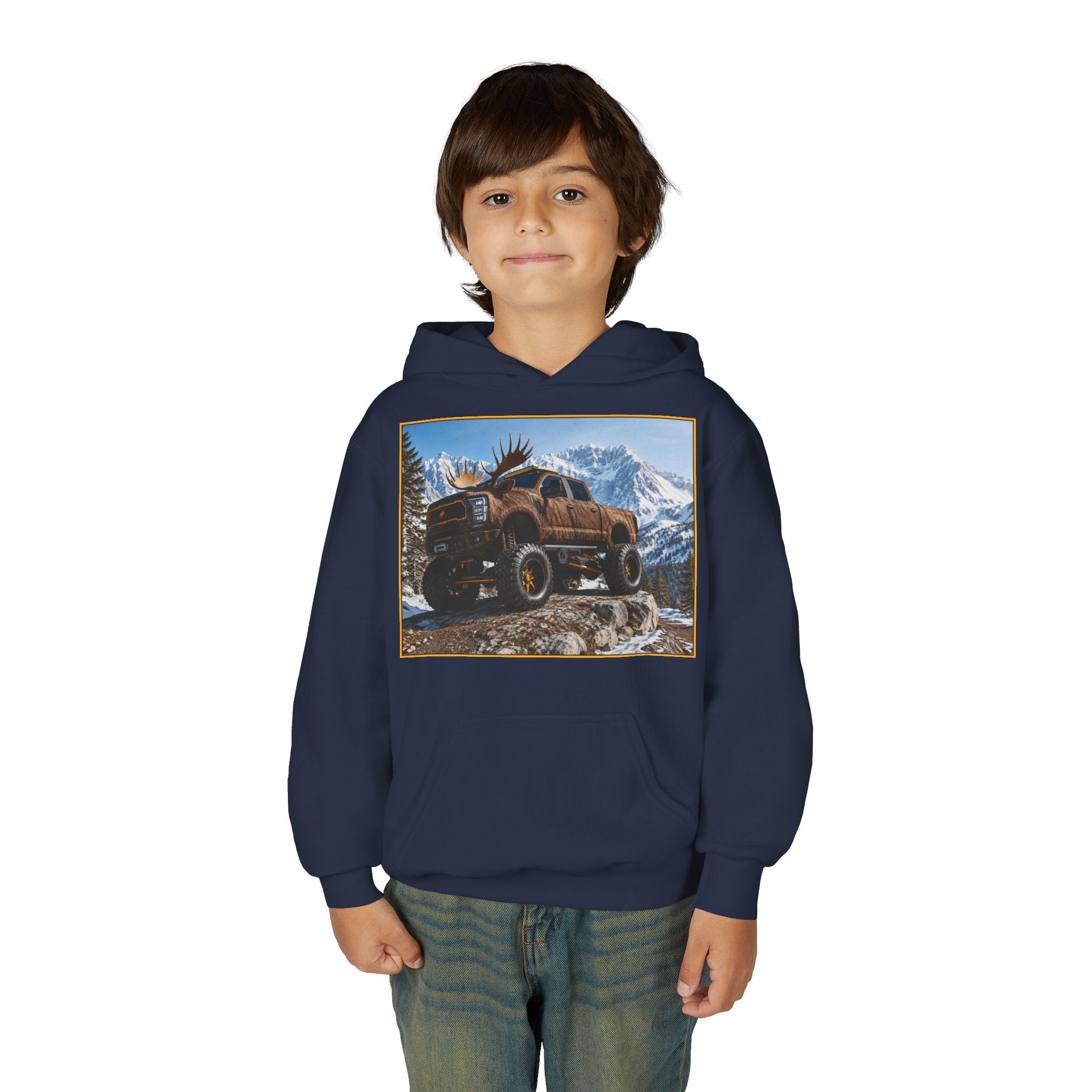Youth Hoodie - Moose Truck Mountain Adventure Graphic