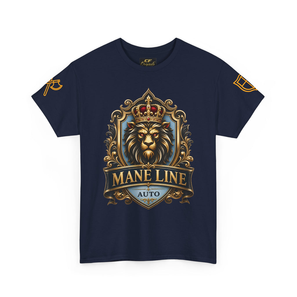 Lion Crest Tee — "Mane Line Auto" Vintage Heraldic Graphic Shirt
