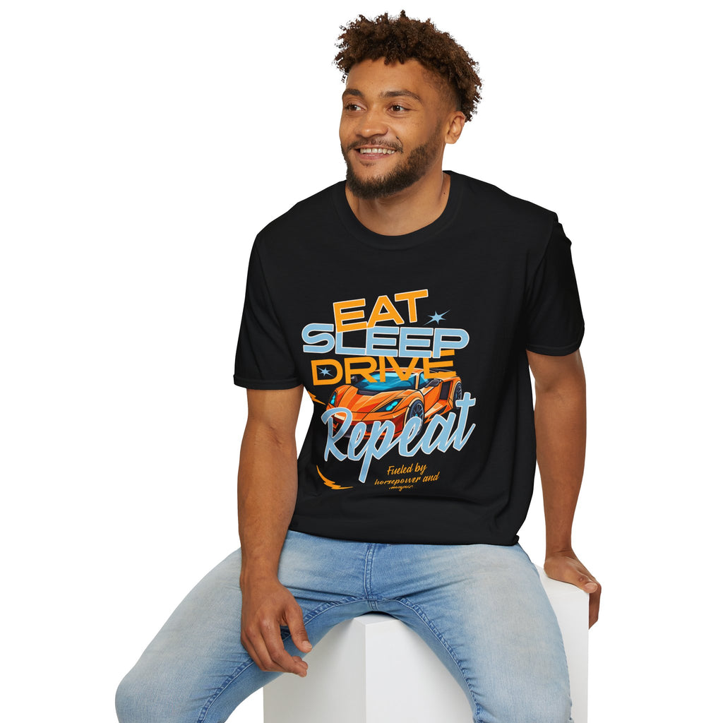 Eat Sleep Drive Repeat T-Shirt — Racing Car Graphic Tee for Motorsport Fans