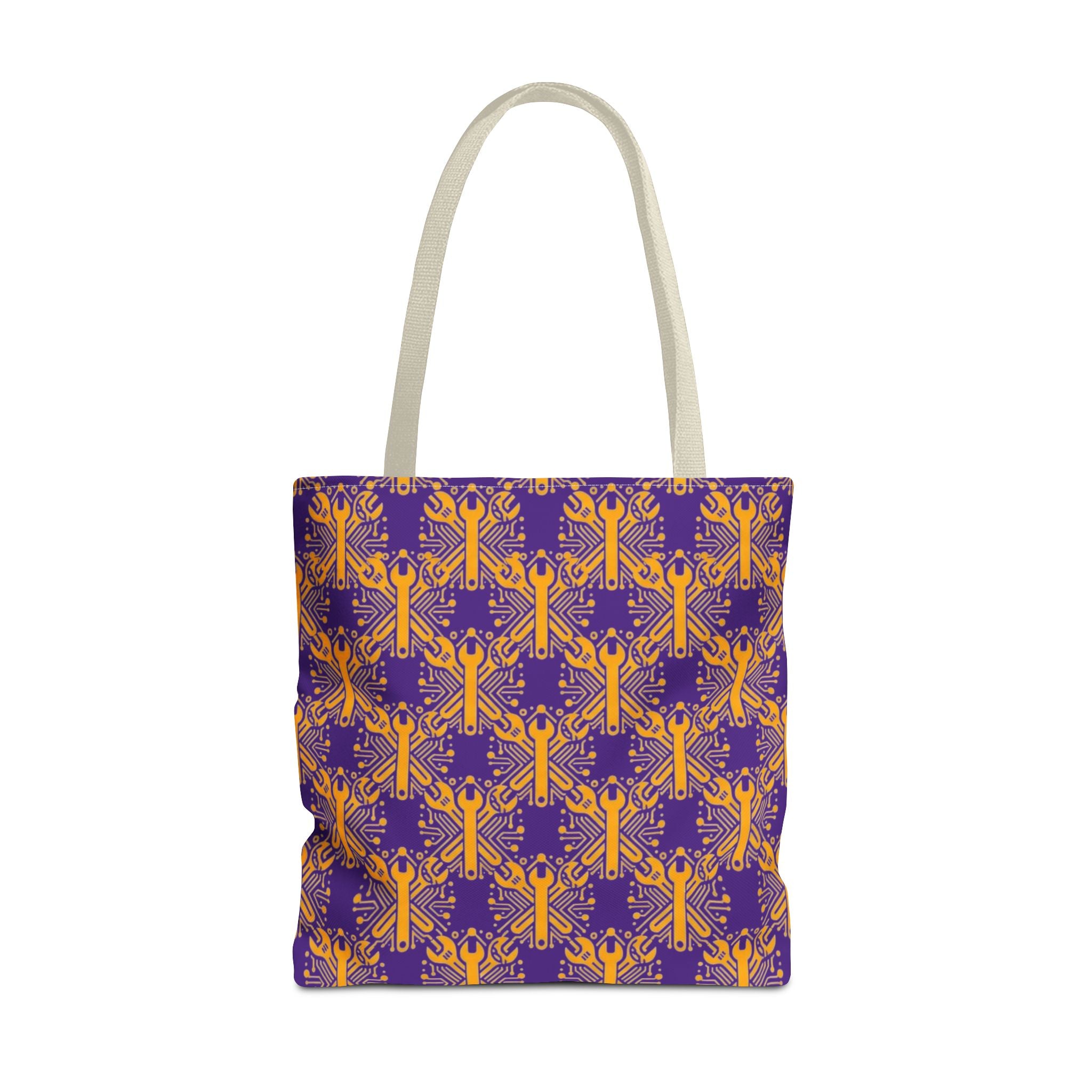 Purple & Gold Wrench Pattern Tote Bag – Automotive All-Over Print Tote