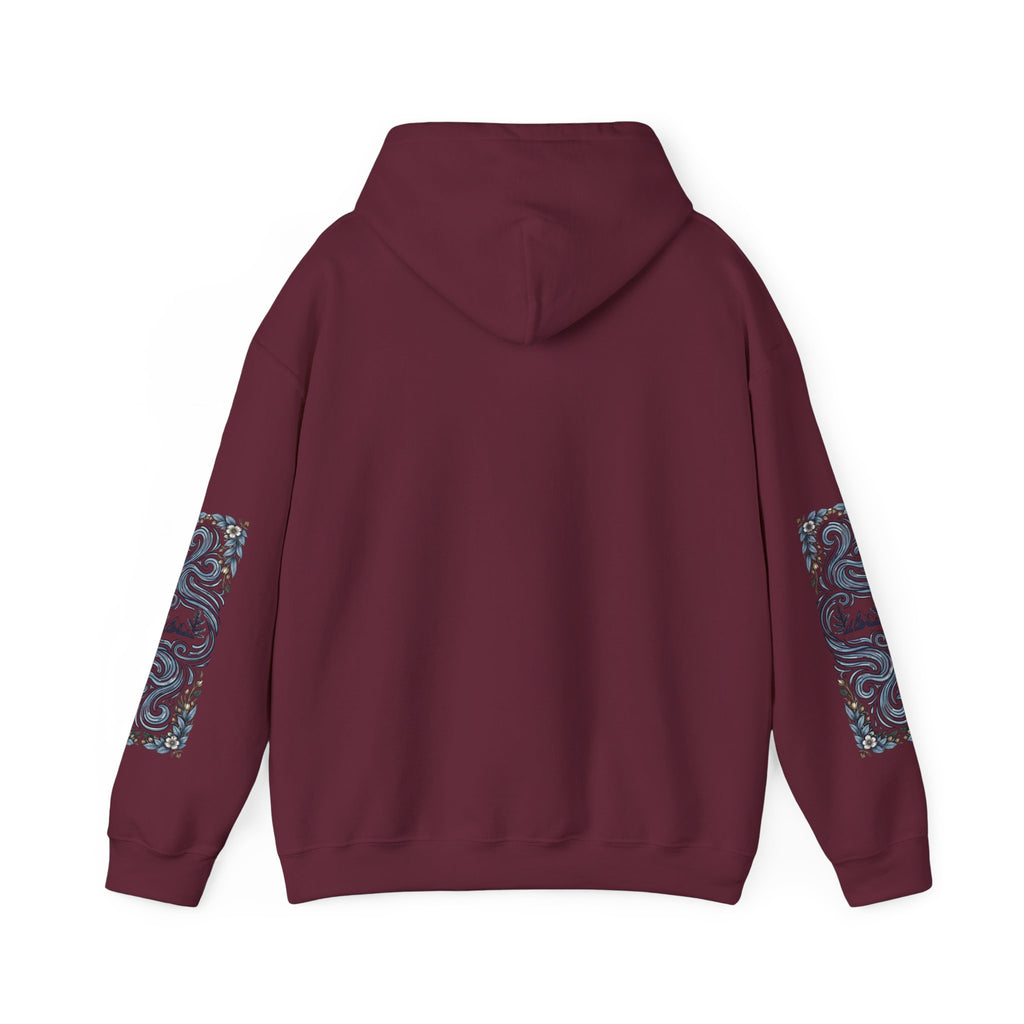 Nature Is Calling Hoodie — Scenic Mountain Graphic Hooded Sweatshirt with Sleeve Paisley Art