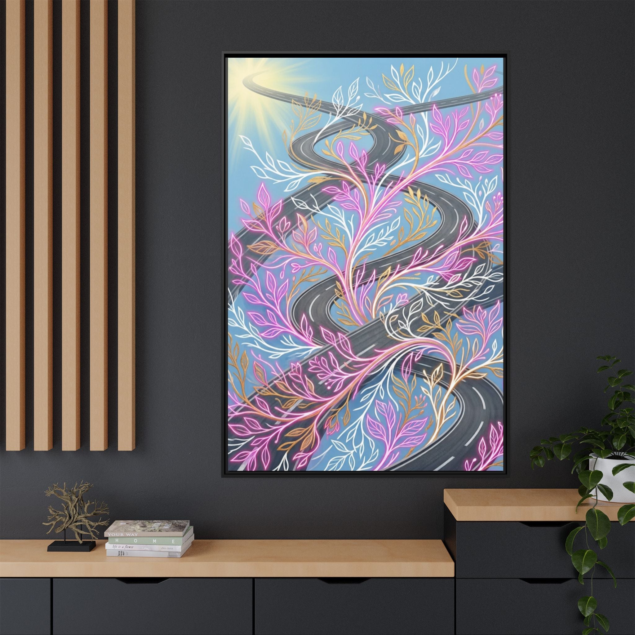 Framed Matte Canvas Floral Vines Wall Art — Pastel Botanical Abstract
