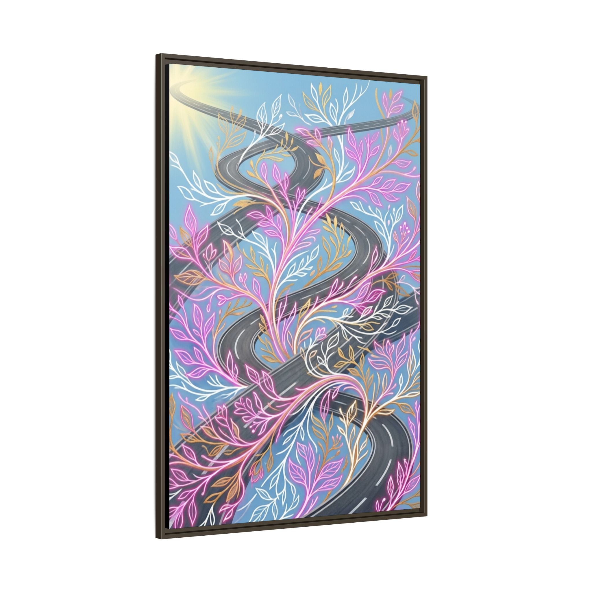 Framed Matte Canvas Floral Vines Wall Art — Pastel Botanical Abstract