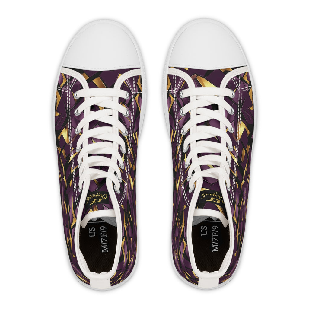 Women's High Top Sneakers — Geometric Purple & Gold Pattern